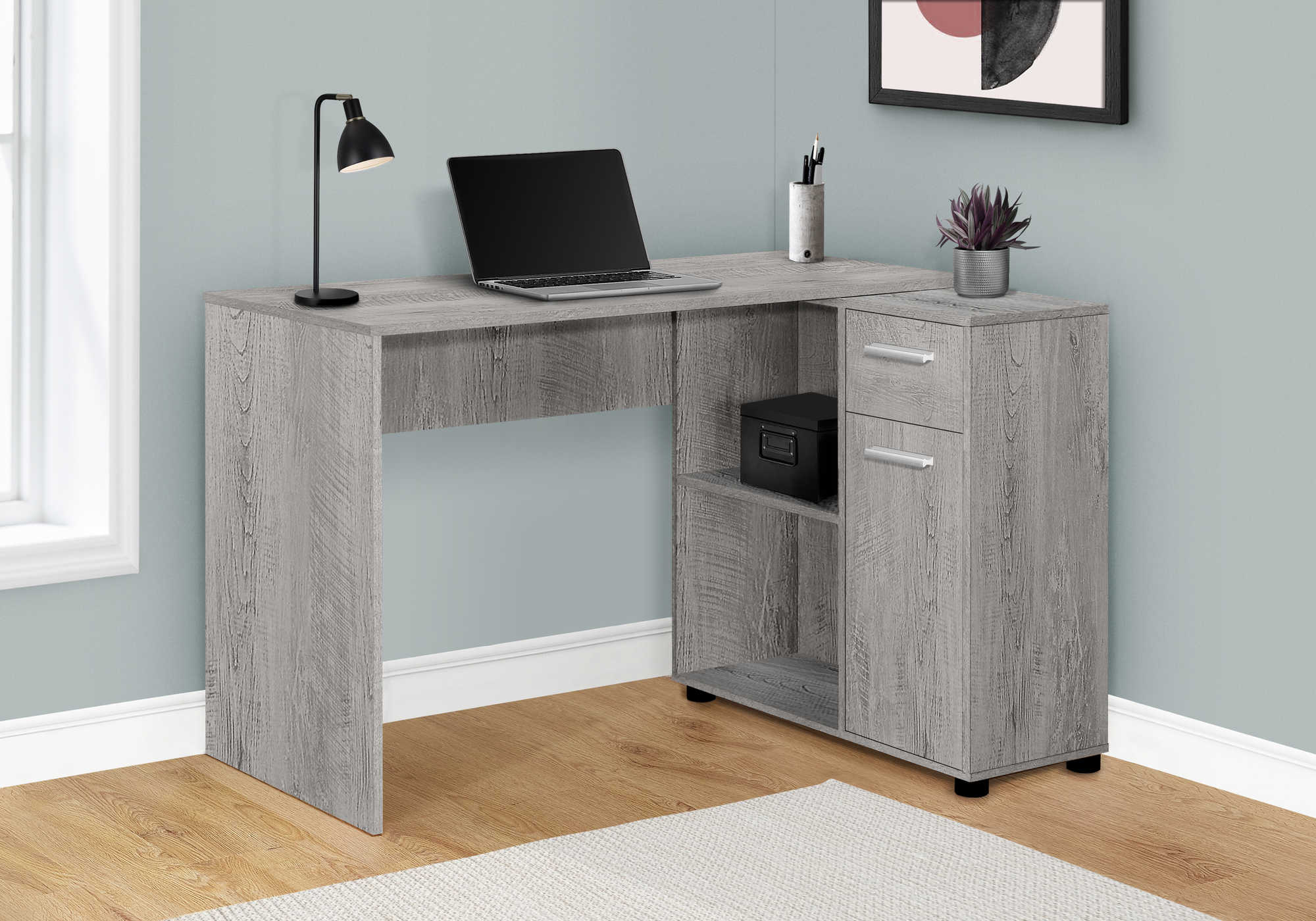 Image of computer desk - 46"l / industrial grey / storage cabinet i 7346.
