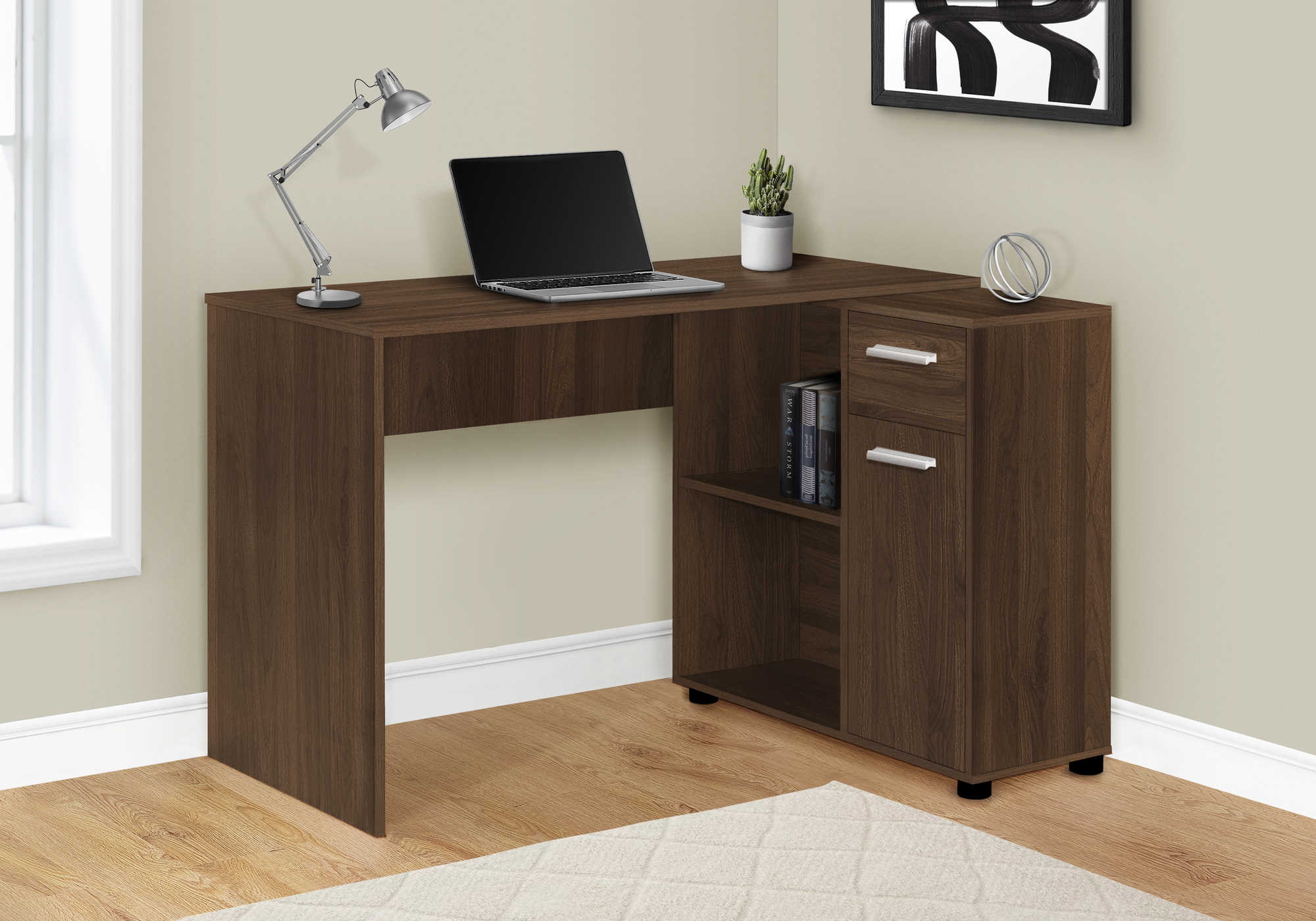 Image of computer desk - 46"l / dark walnut / storage cabinet i 7348.