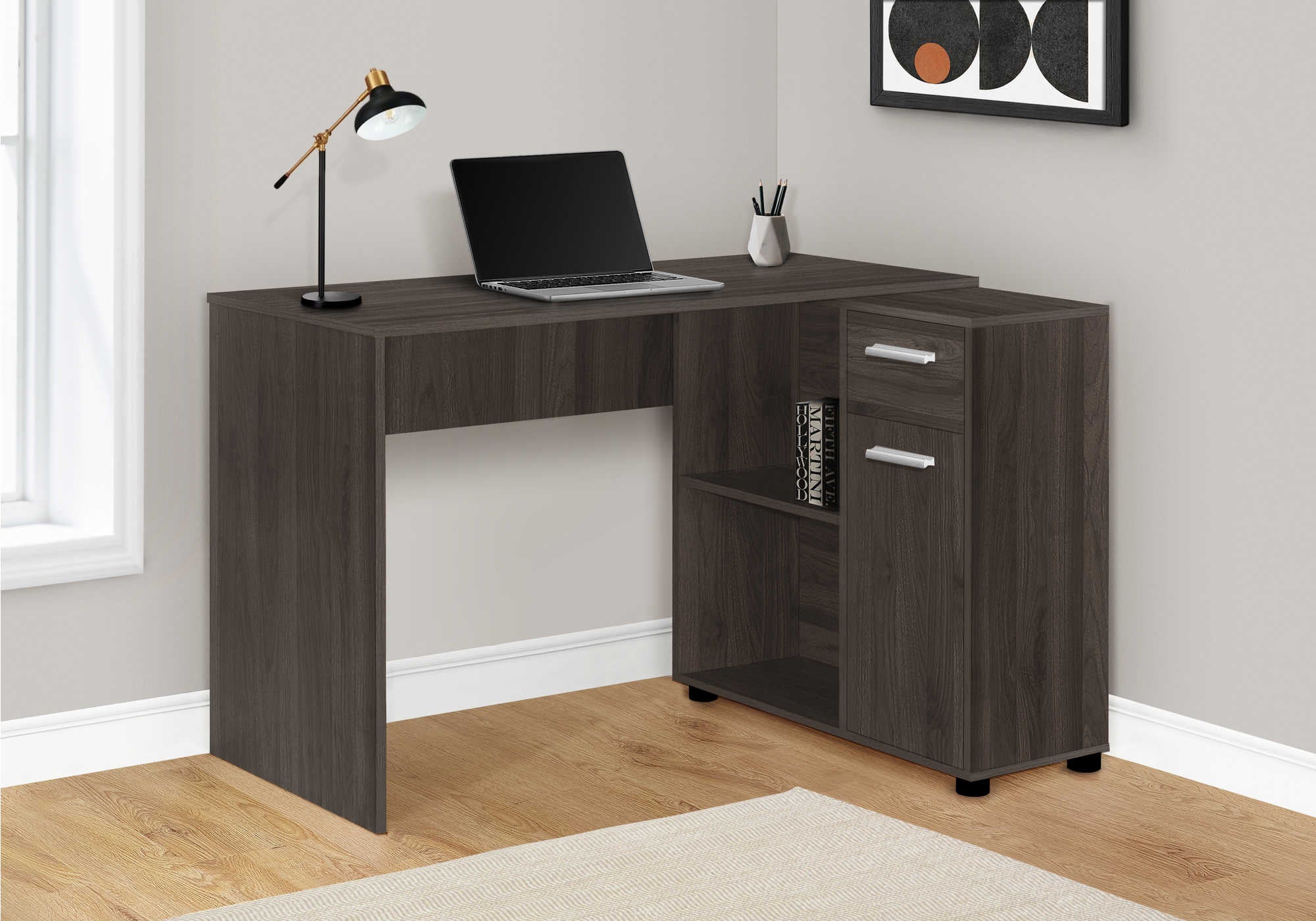 Image of computer desk - 46"l / brown oak / storage cabinet i 7349.