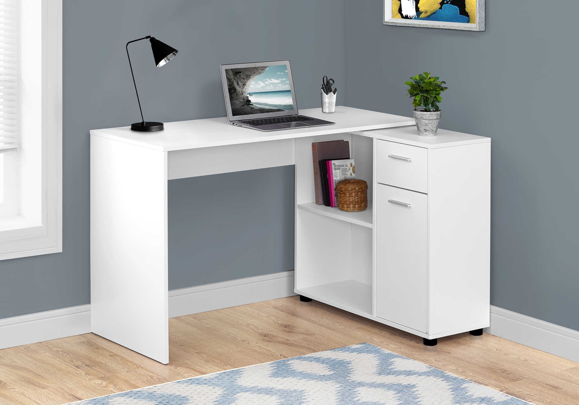 Image of computer desk - 46"l / white with a storage cabinet i 7350.