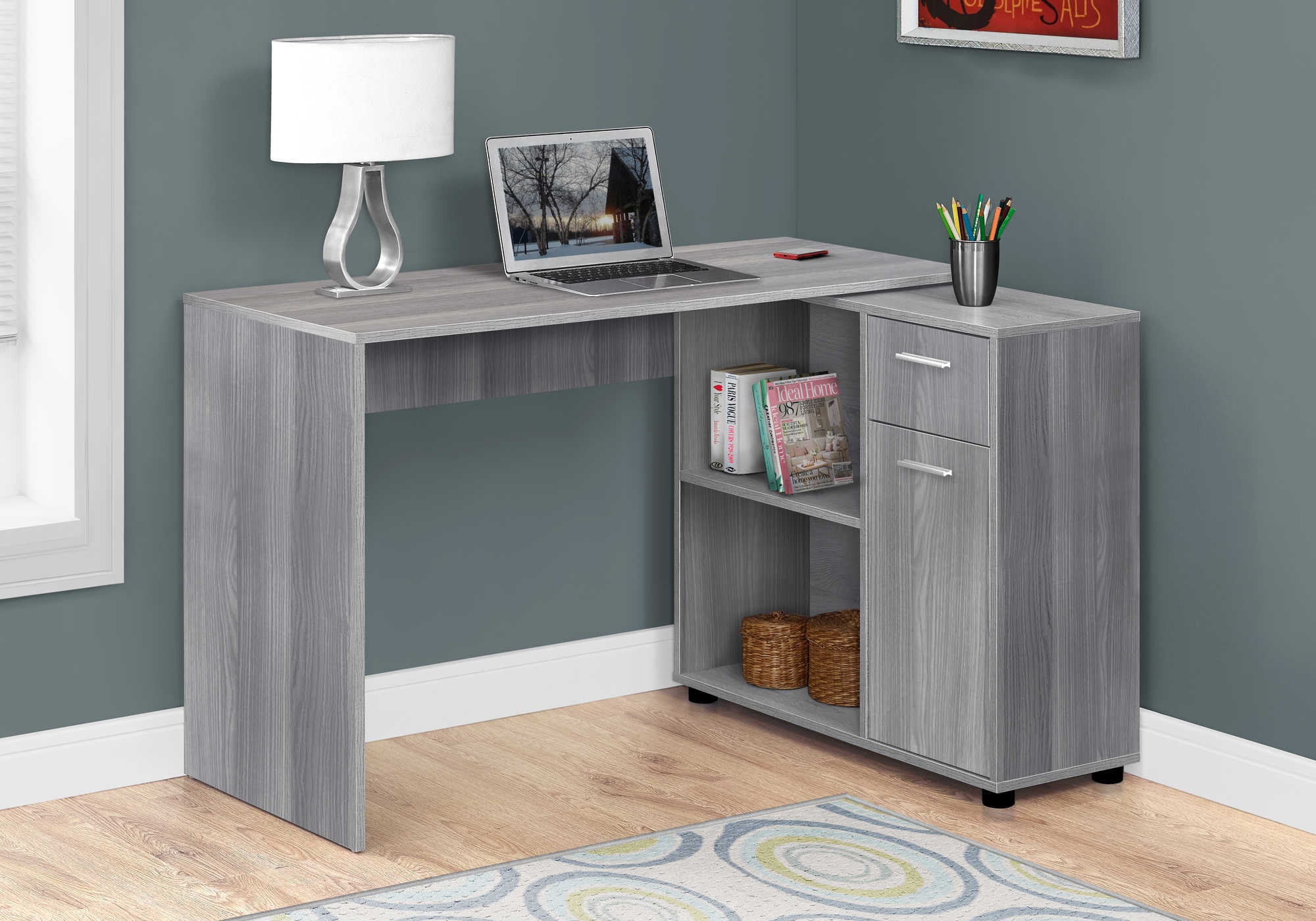 Image of computer desk - 46"l / grey with a storage cabinet i 7351.
