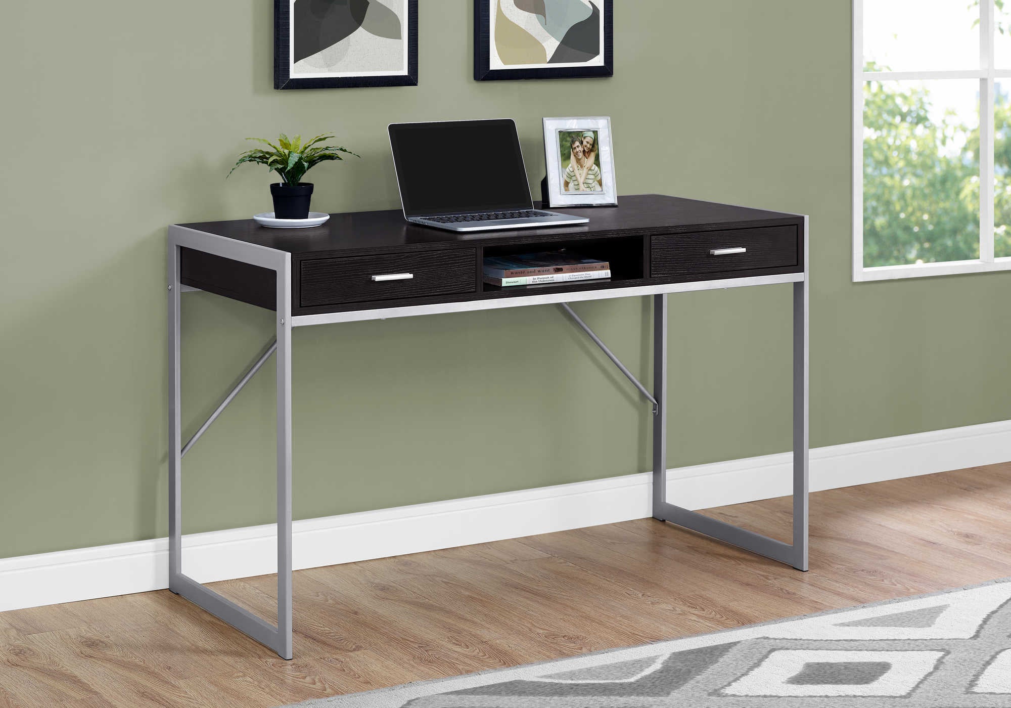 Image of computer desk - 48"l / espresso / silver metal i 7366.