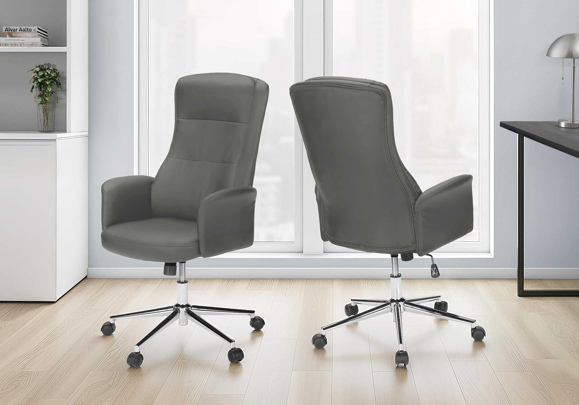 CHAISE DE BUREAU - GRIS FONCE SIMILI-CUIR / DOSSIER EXECUTIF – I 7375