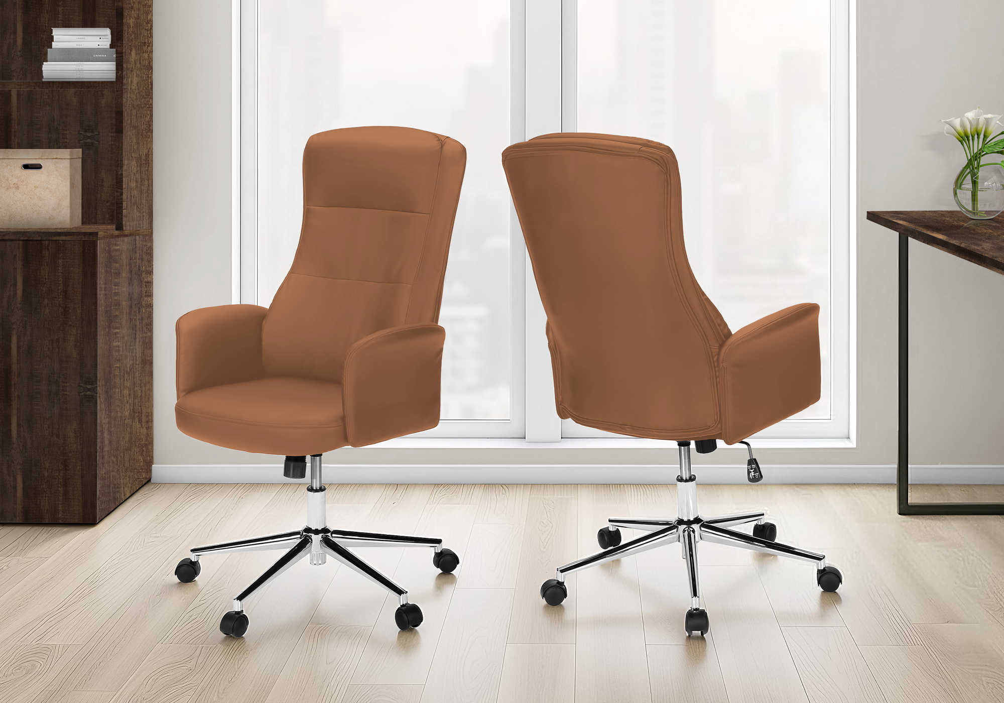 CHAISE DE BUREAU - BRUN SIMILI-CUIR / DOSSIER EXECUTIF – I 7378