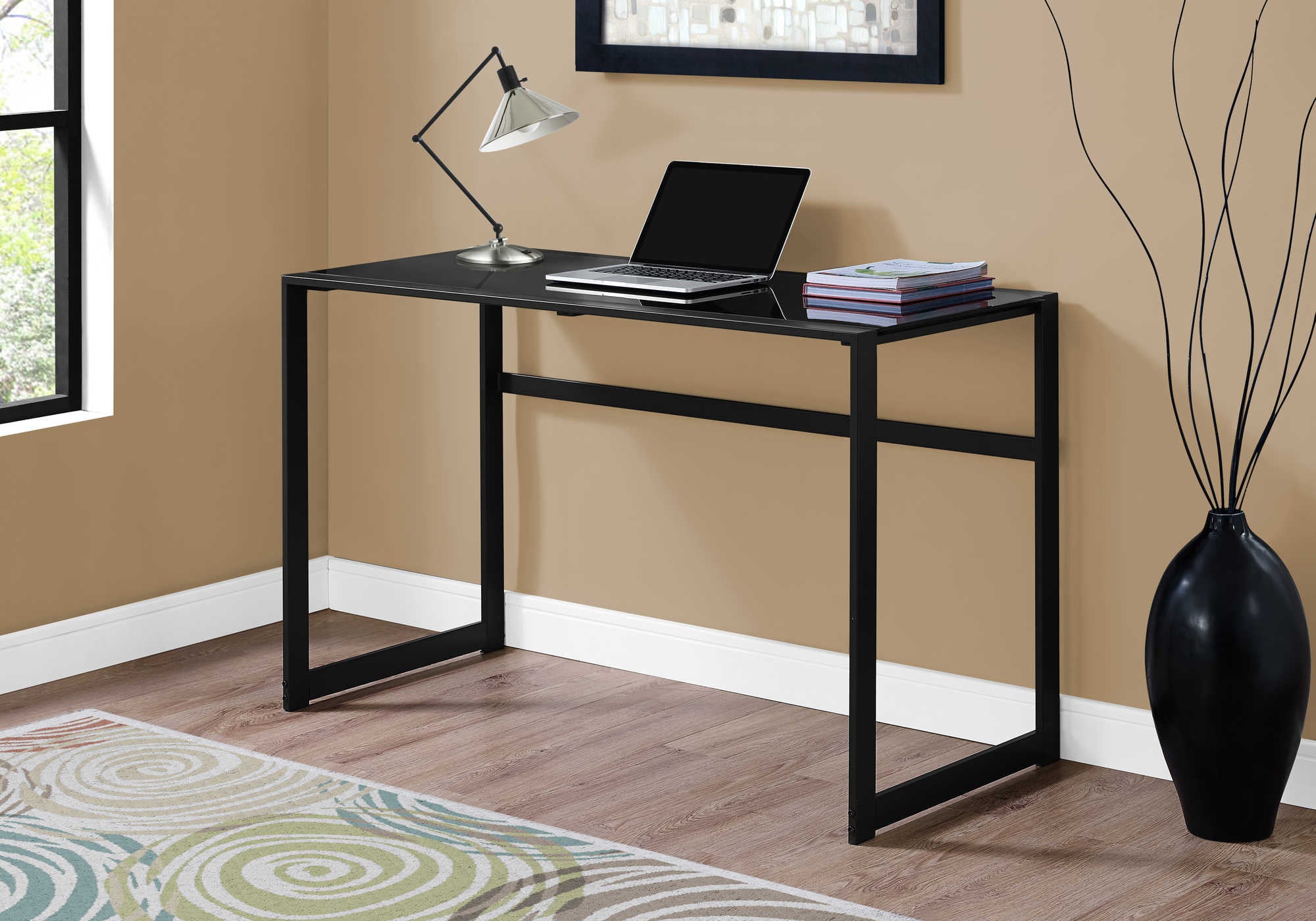 Image of computer desk - 48"l / black metal / black tempered glass i 7379.