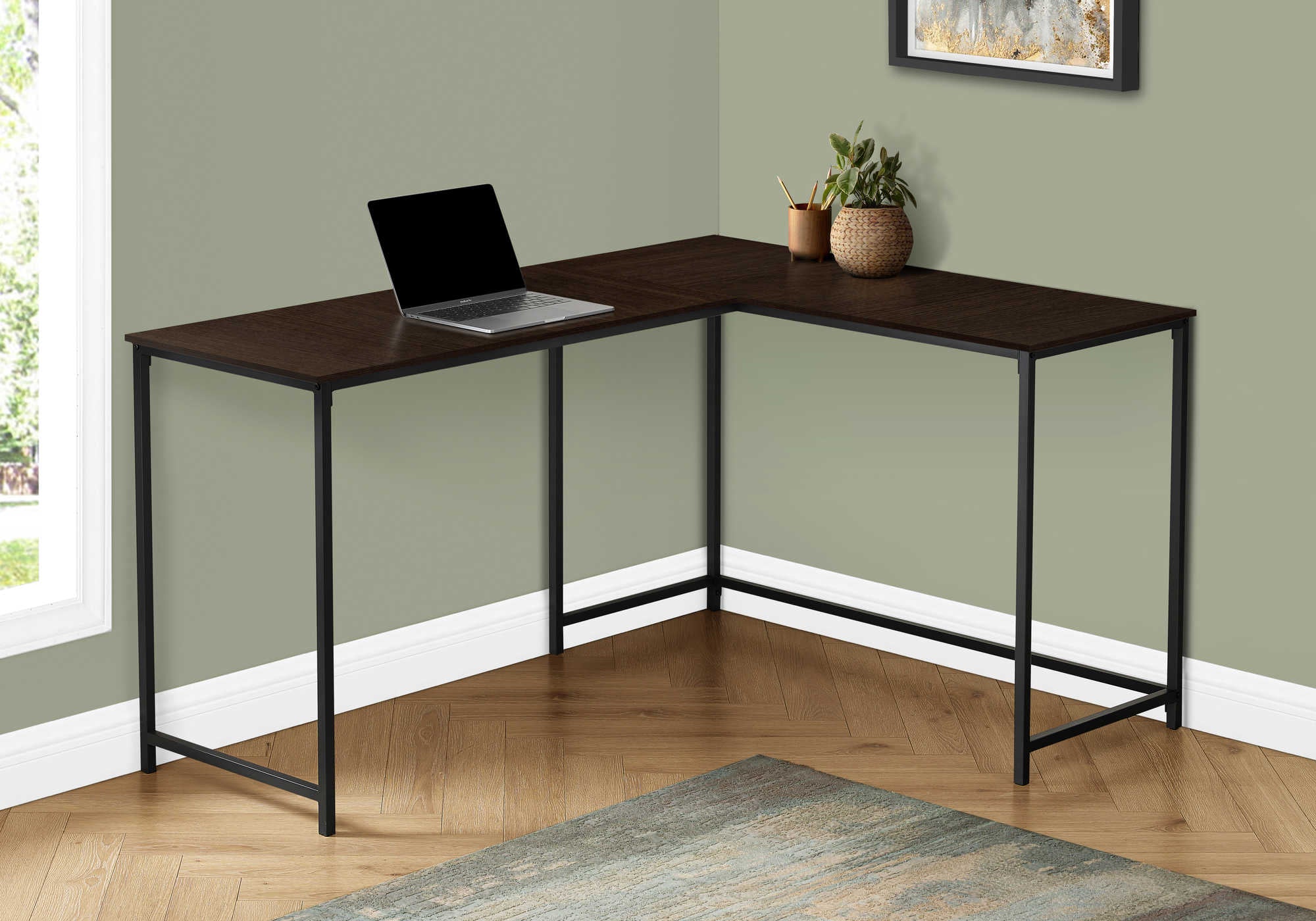 Image of computer desk - 58"l / espresso top / black metal corner i 7390.