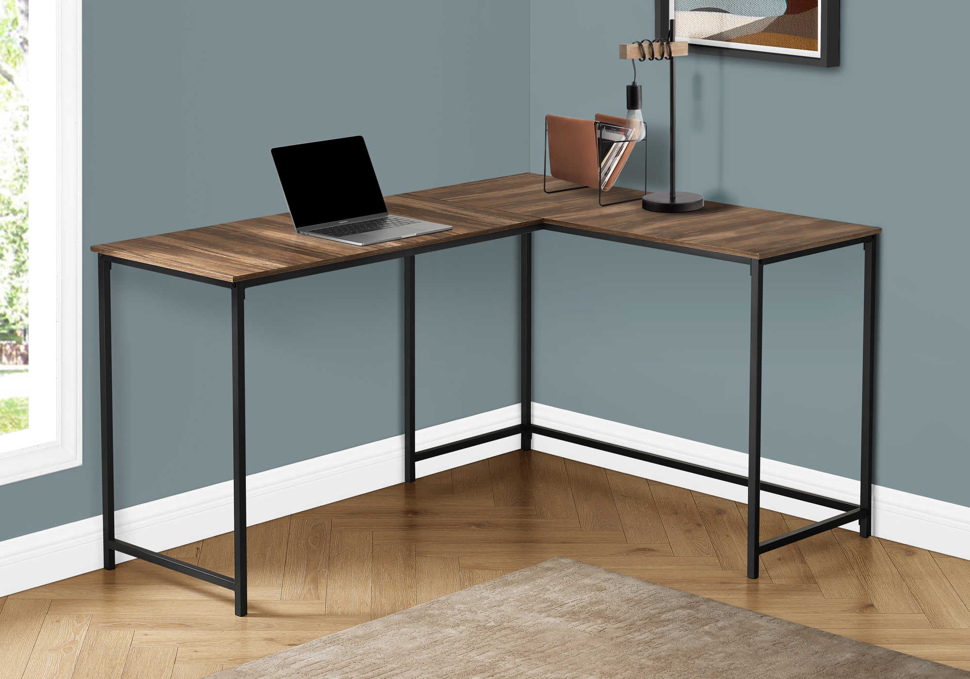 Image of computer desk - 58"l/ brown reclaimed/ black metal corner i 7391.