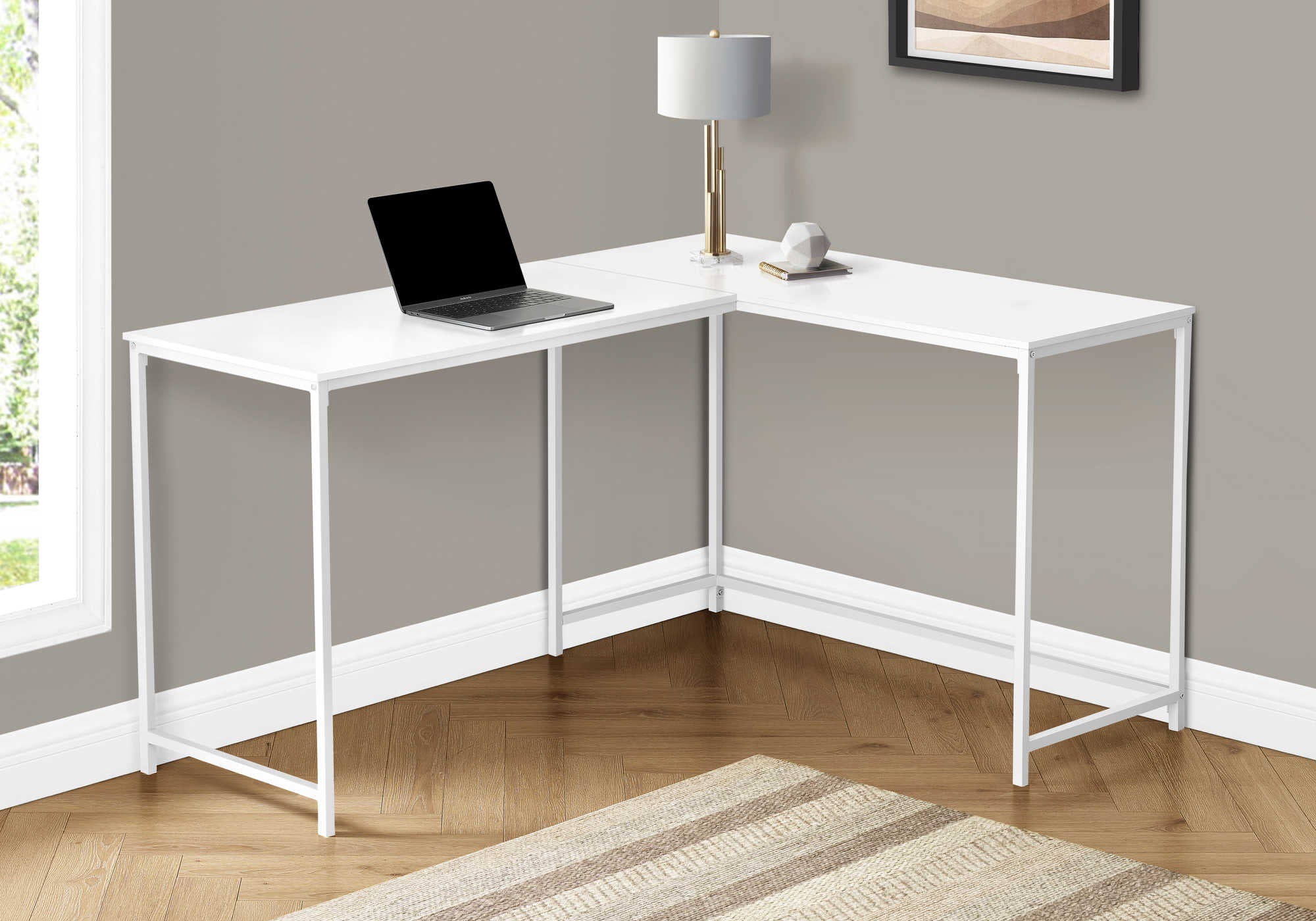 Image of computer desk - 58"l / white top / white metal corner i 7395.