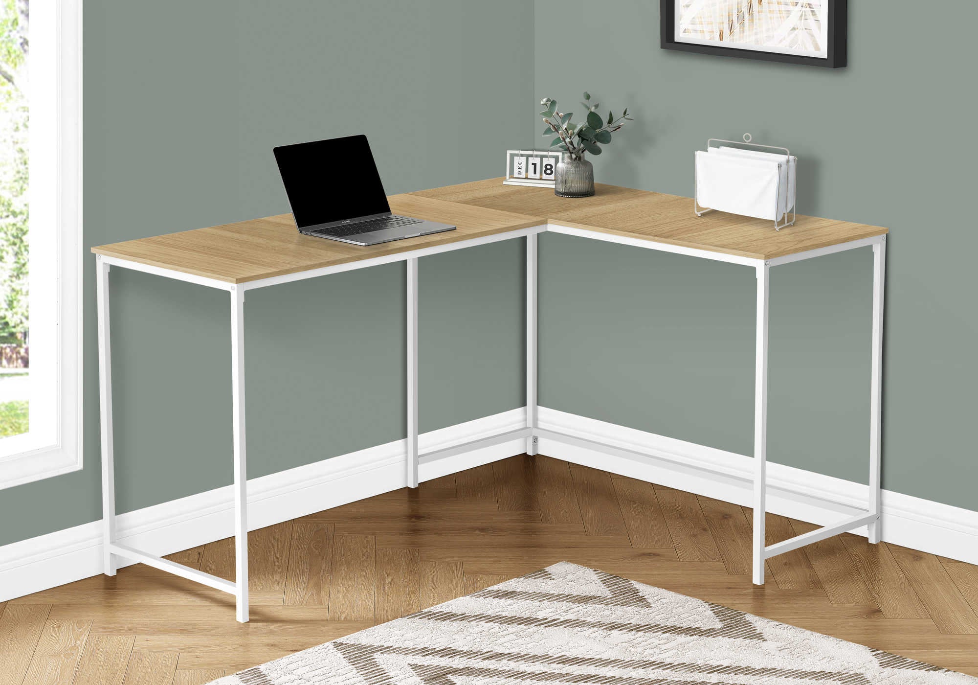 Image of computer desk - 58"l / natural / white metal corner i 7397.