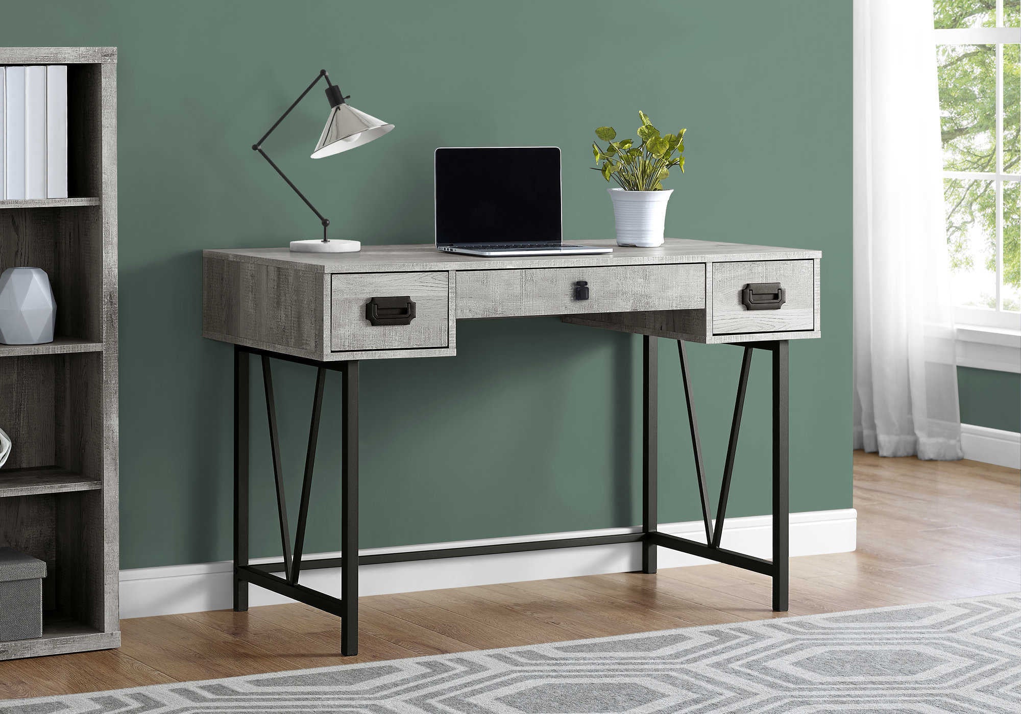 Image of computer desk - 48"l / grey reclaimed wood / black metal i 7413.
