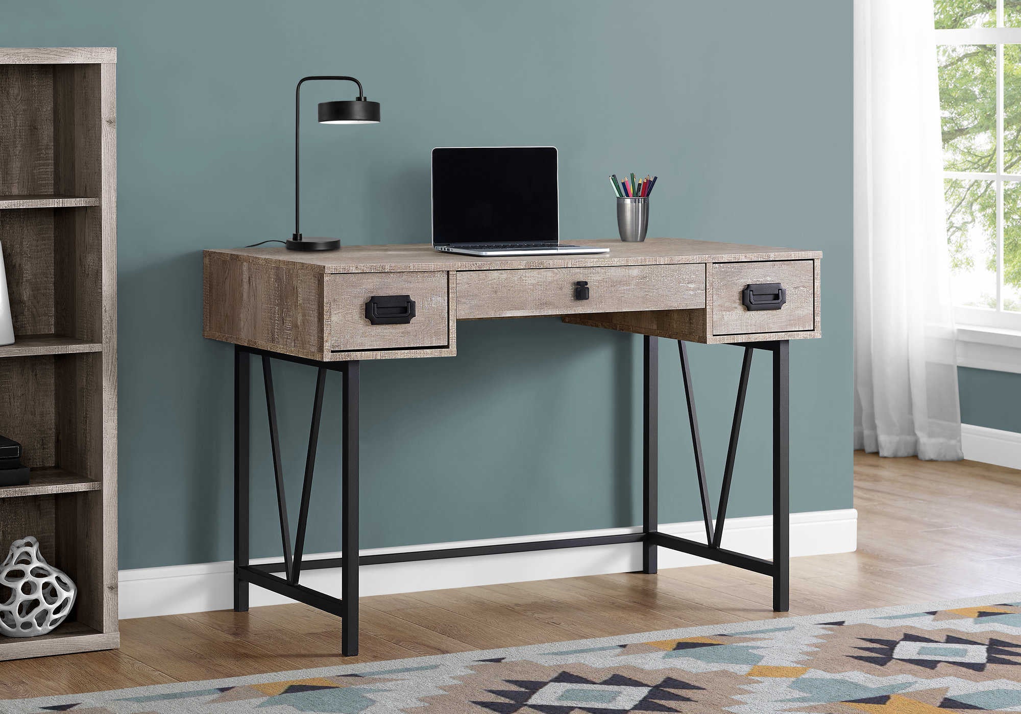 Image of computer desk - 48"l / taupe reclaimed wood / black metal i 7414.