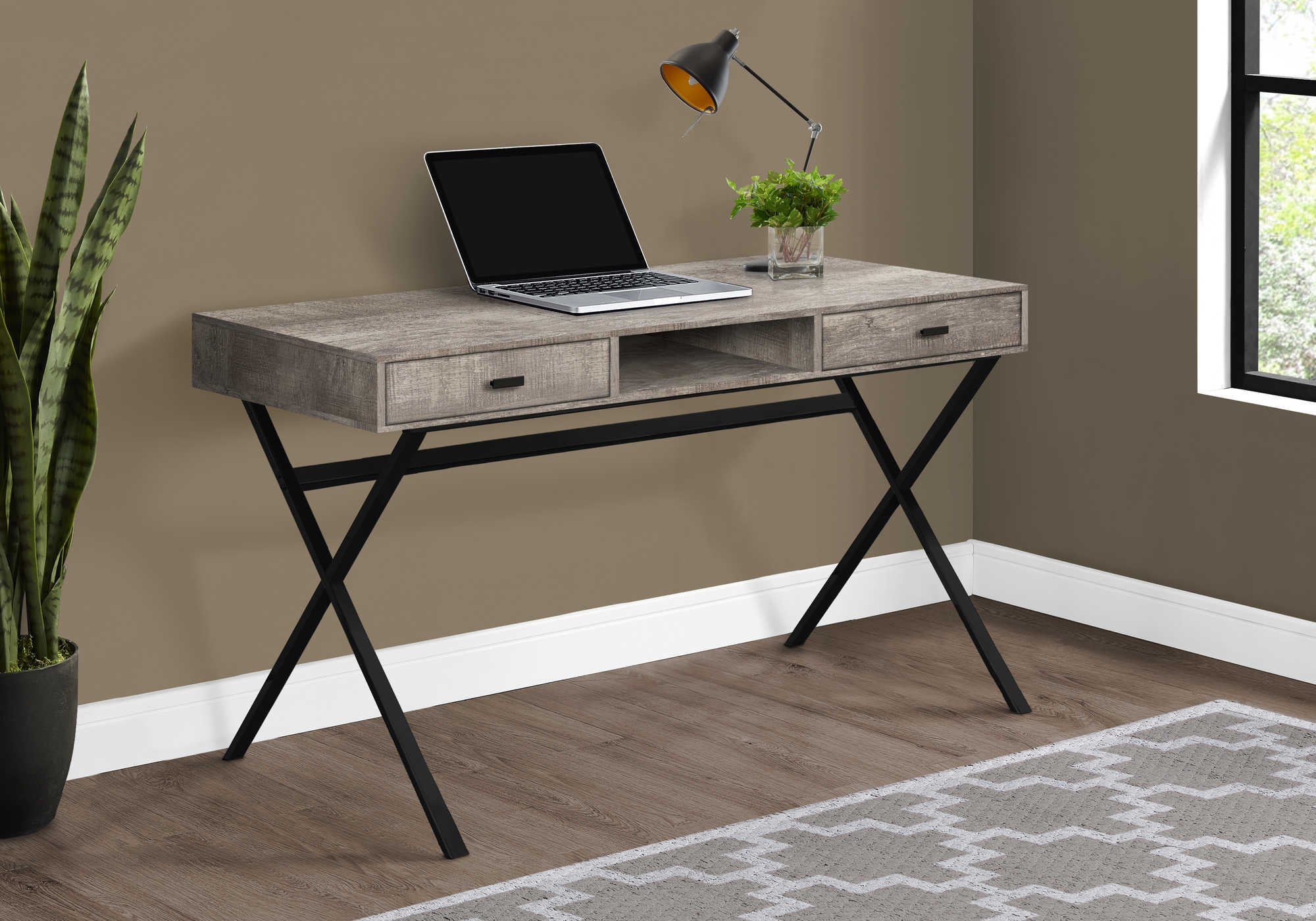 Image of computer desk - 48"l / taupe reclaimed wood / black metal i 7449.