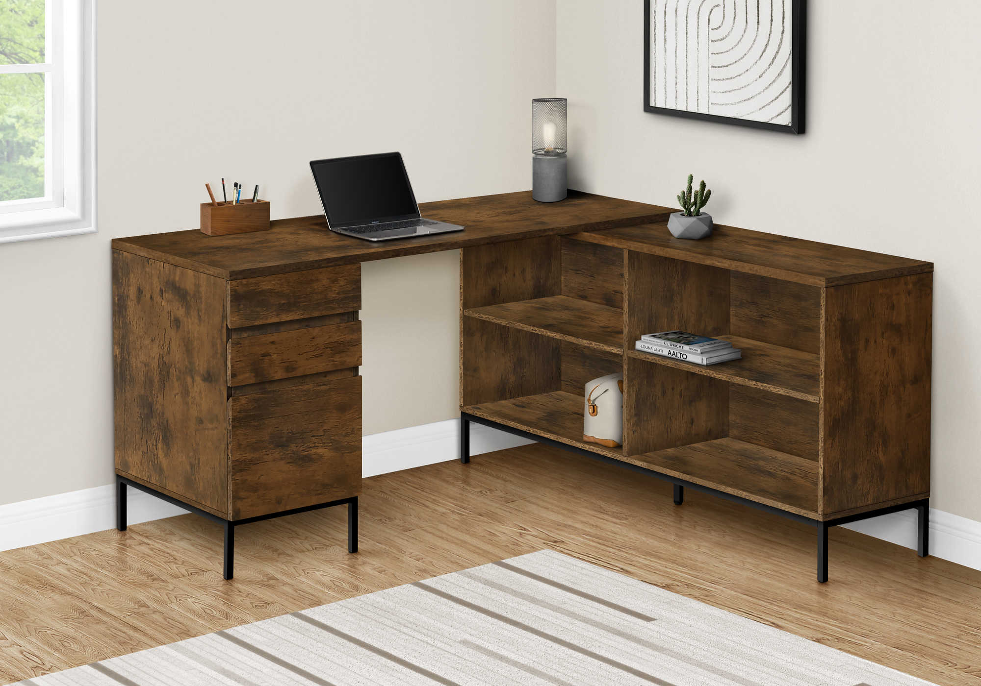 Image of computer desk - 60"l / rustic brown l-shaped corner i 7490.