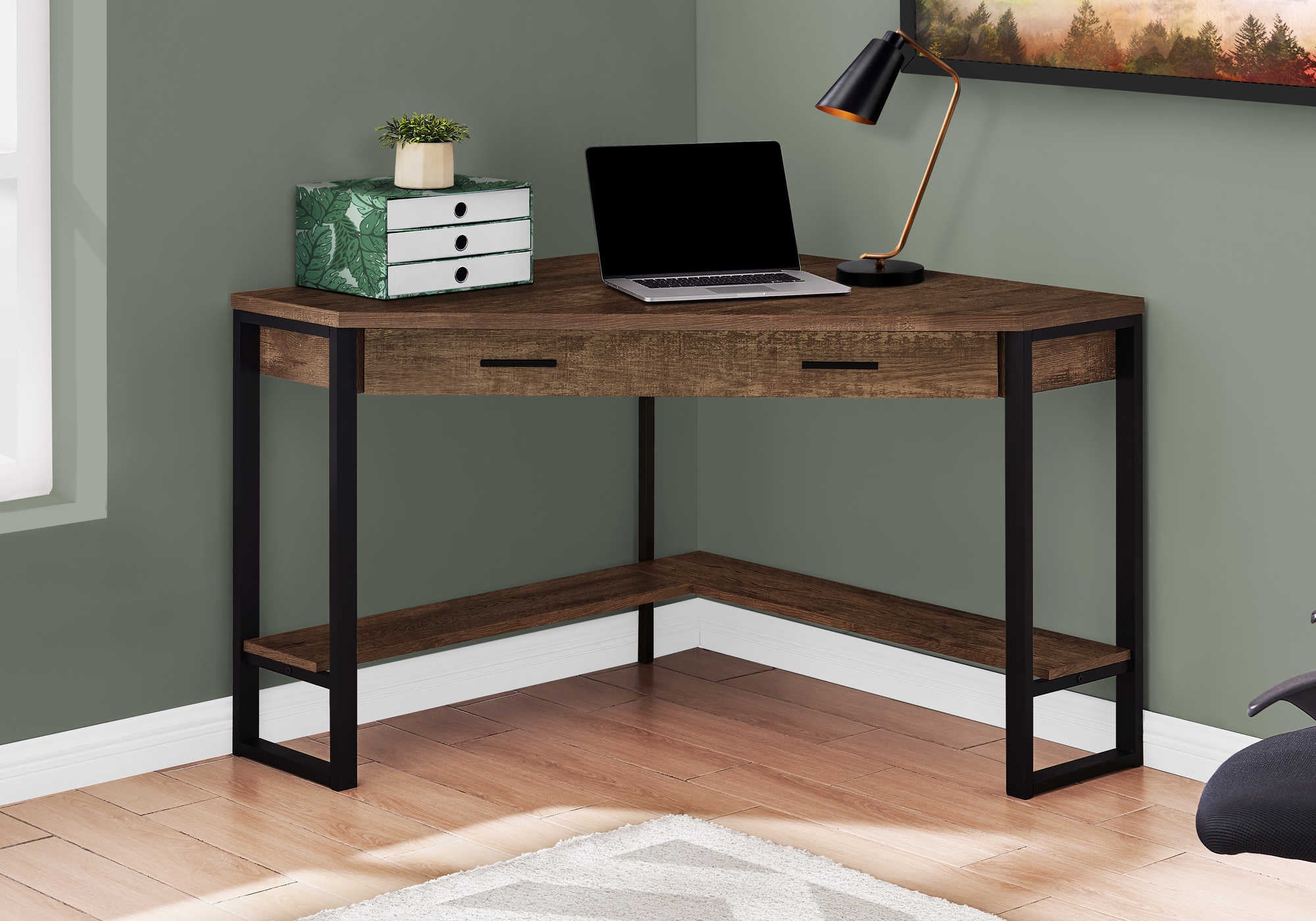 Image of computer desk - 42"l / brown reclaimed wood corner  i 7504.
