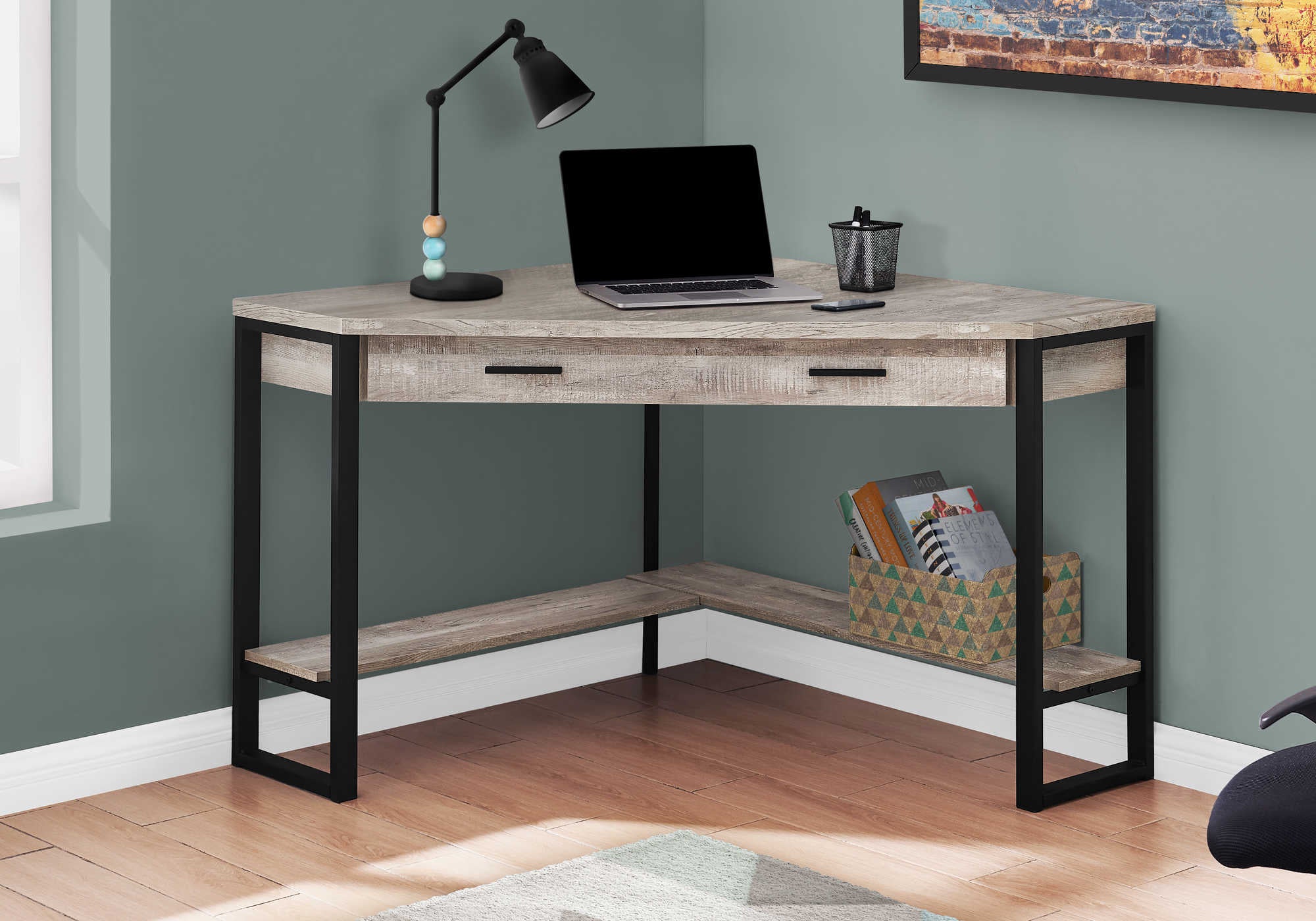 Image of computer desk - 42"l / taupe reclaimed wood corner  i 7506.