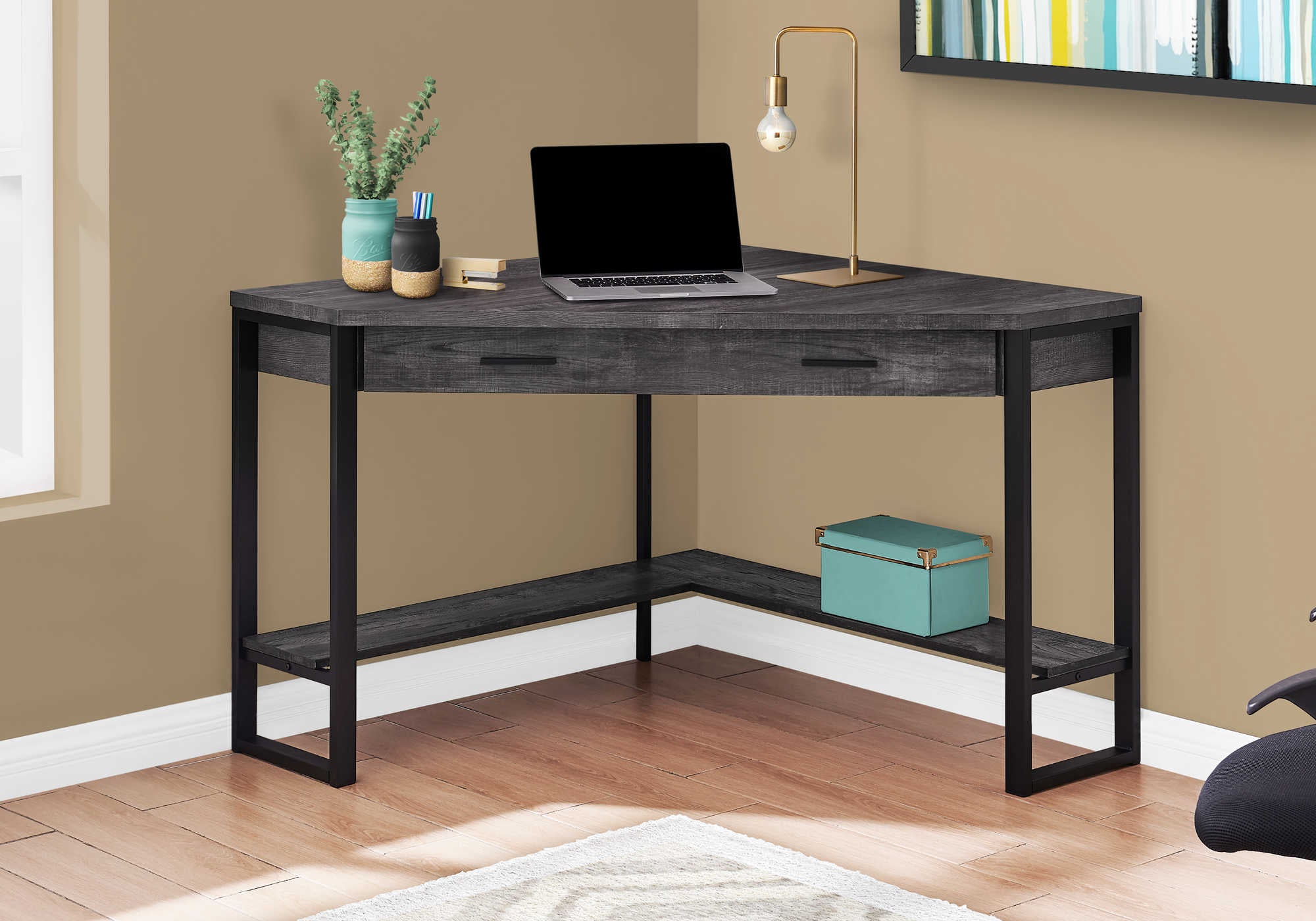 Image of computer desk - 42"l / black reclaimed wood corner  i 7507.