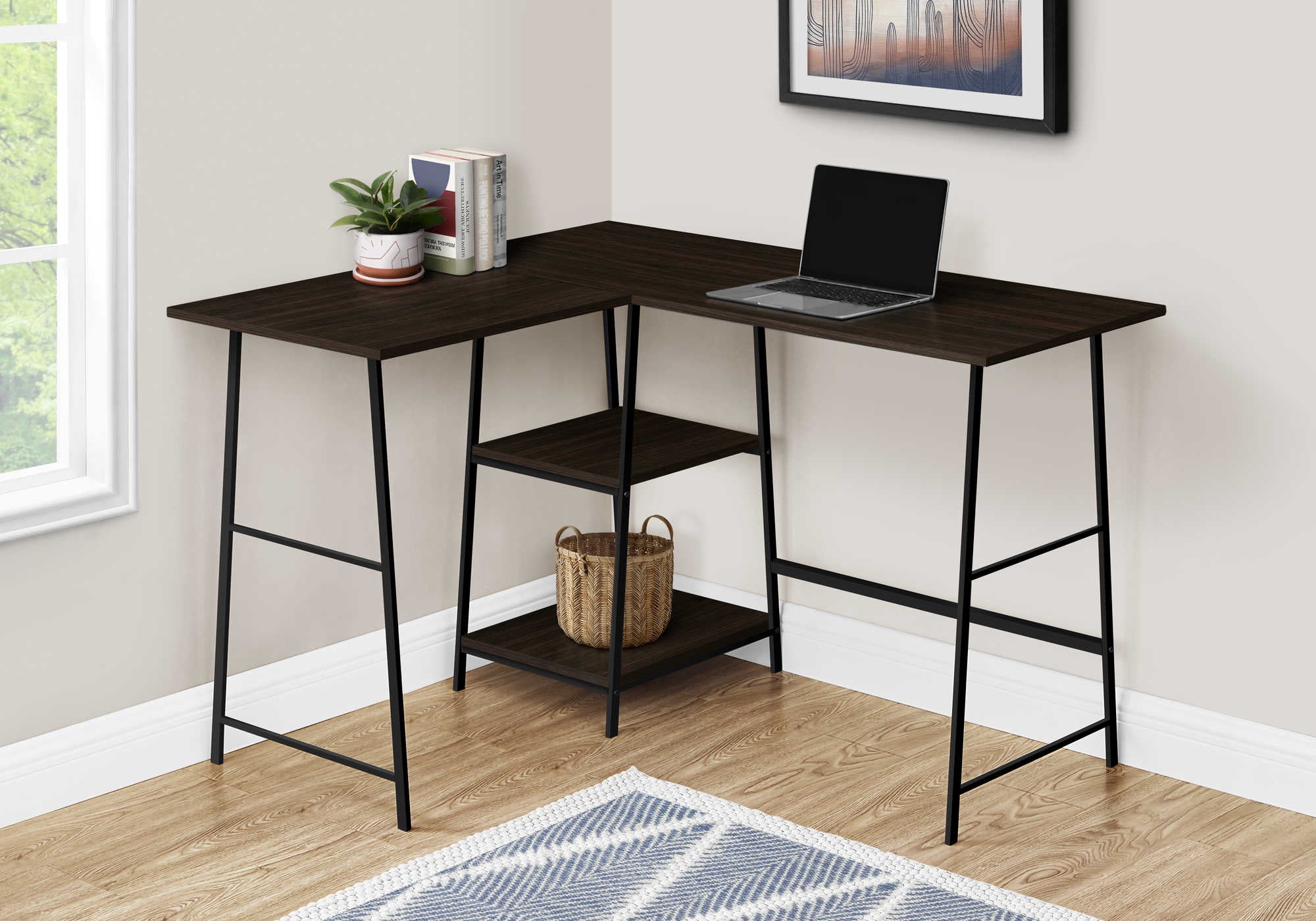 Image of computer desk - 48"l / espresso top / black metal corner i 7590.