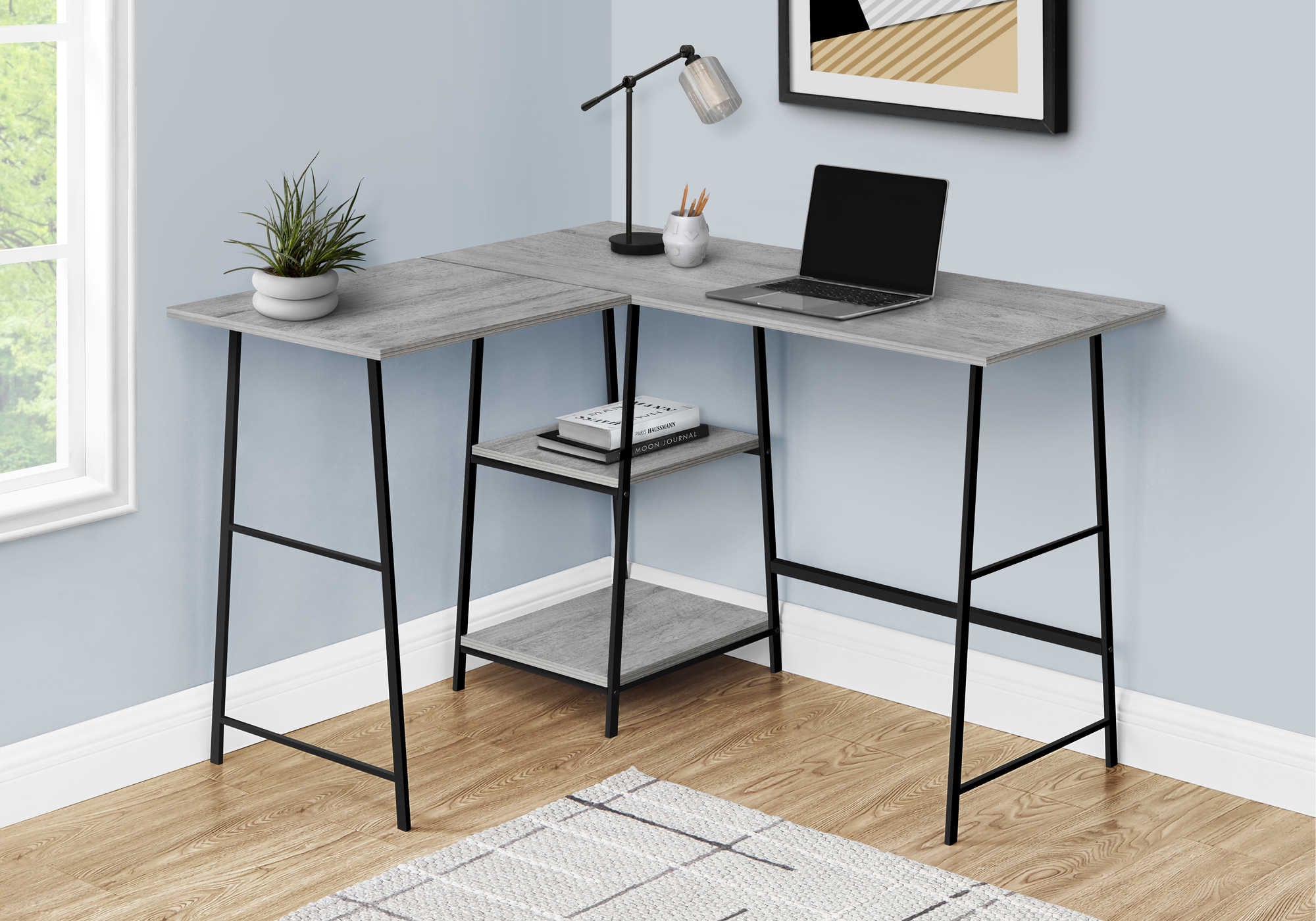 Image of computer desk - 48"l / grey top / black metal corner i 7591.