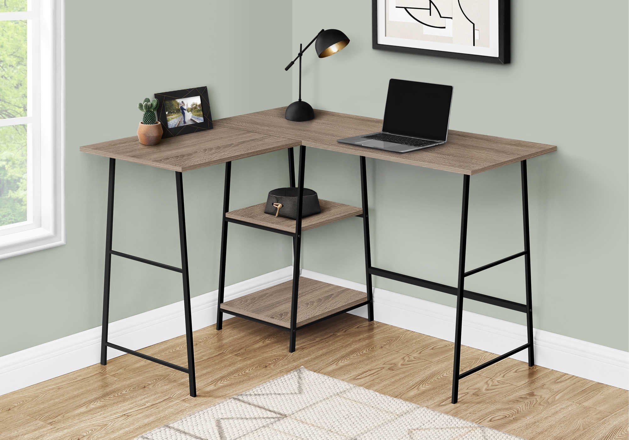 Image of computer desk - 48"l / dark taupe top/ black metal corner i 7592.