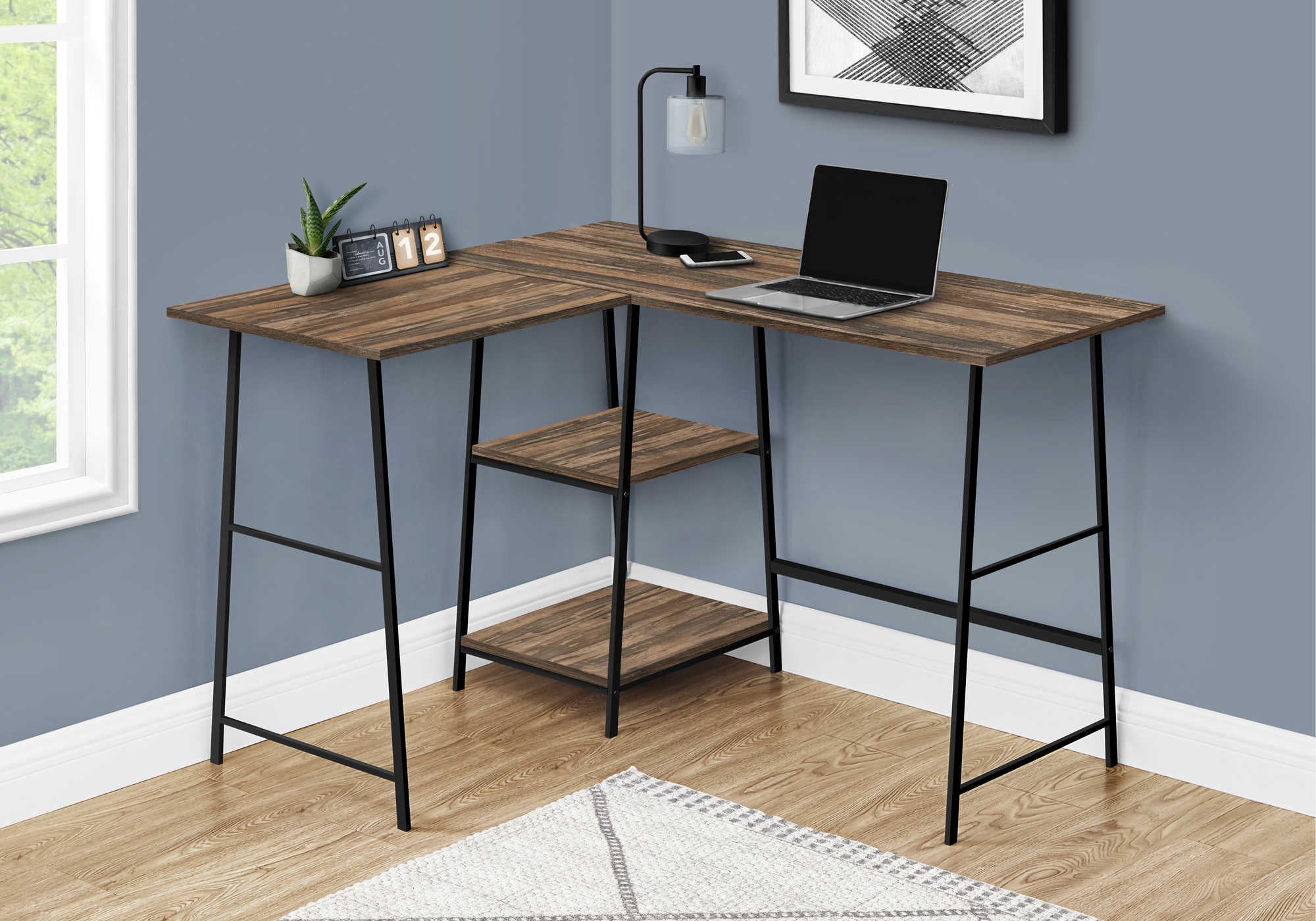 Image of computer desk - 48"l/ brown reclaimed/ black metal corner i 7593.