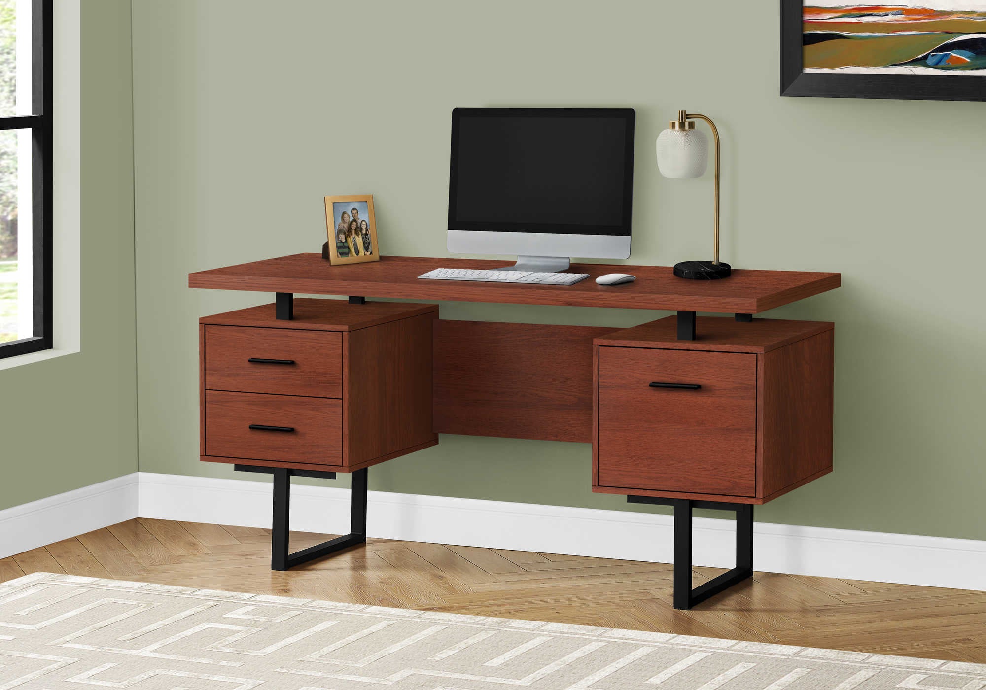 Image of computer desk - 60"l / cherry / black metal i 7626.