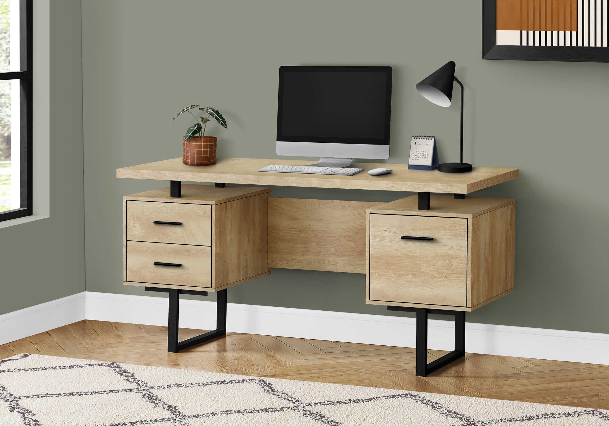 Image of computer desk - 60"l / natural / black metal i 7628.