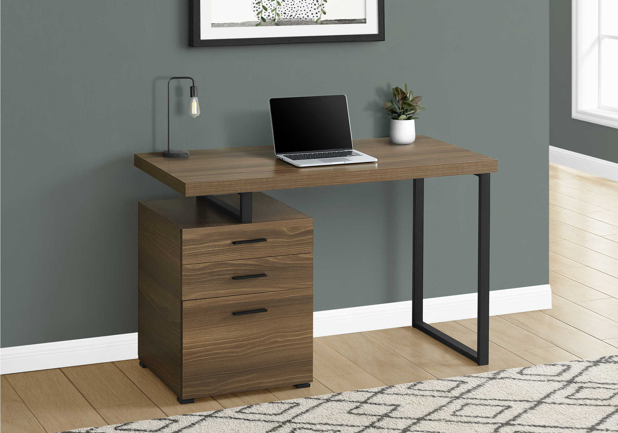Image of computer desk - 48"l / walnut / black metal / l/r face i 7640.