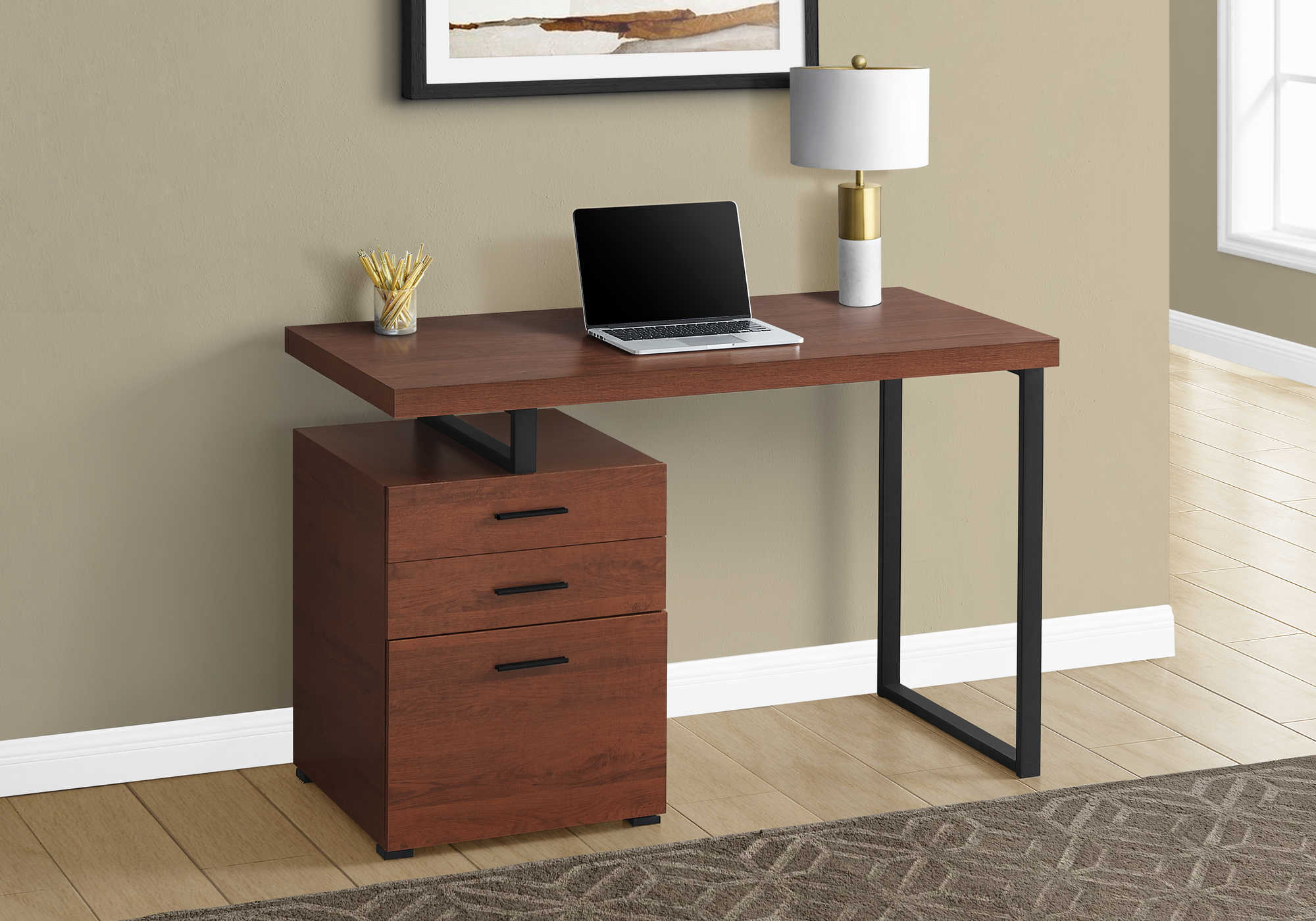 Image of computer desk - 48"l / cherry / black metal / l/r face i 7641.