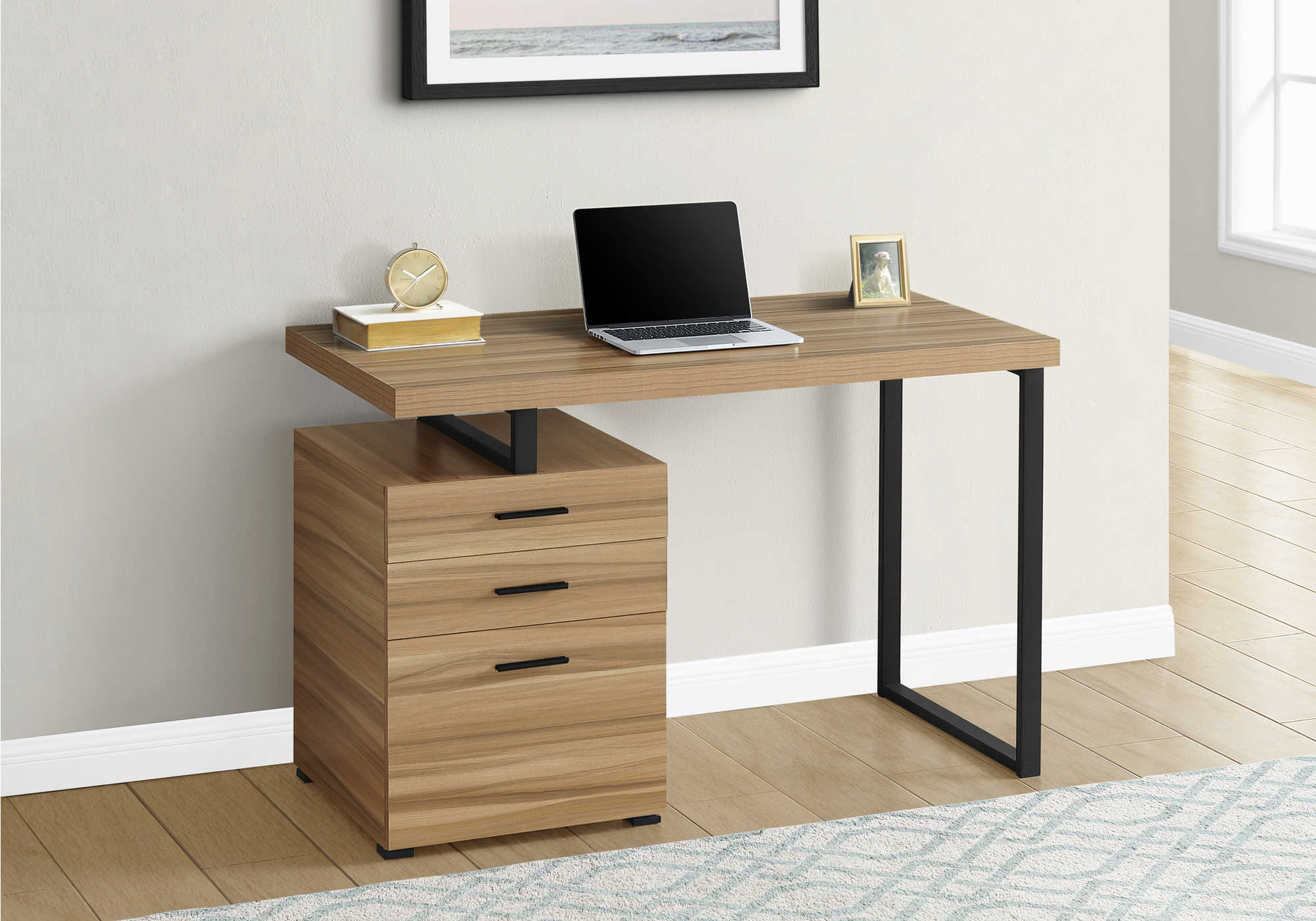 Image of computer desk - 48"l / reclaimed wood / black metal / l/r i 7642.