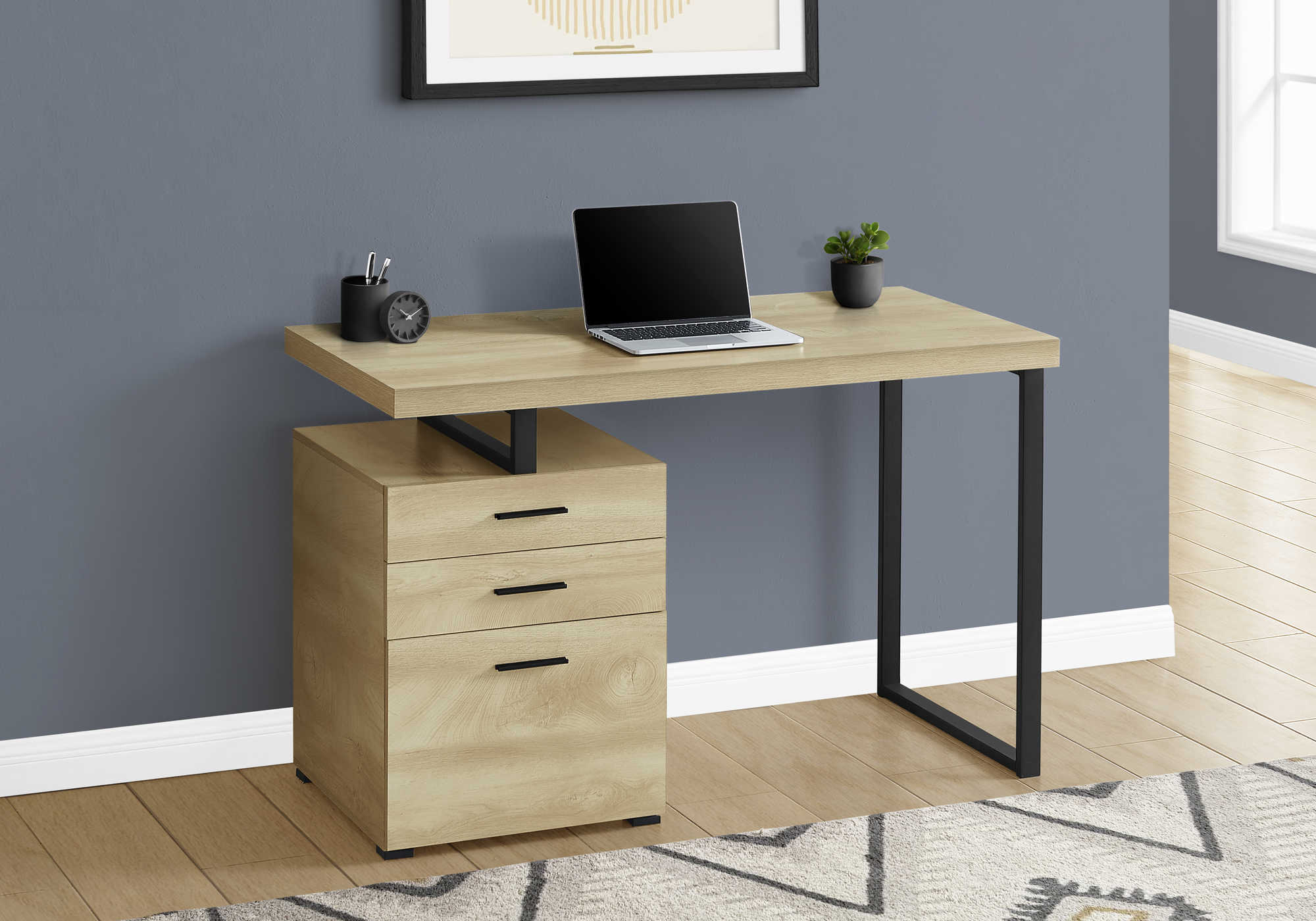 Image of computer desk - 48"l / natural / black metal / l/r face i 7643.