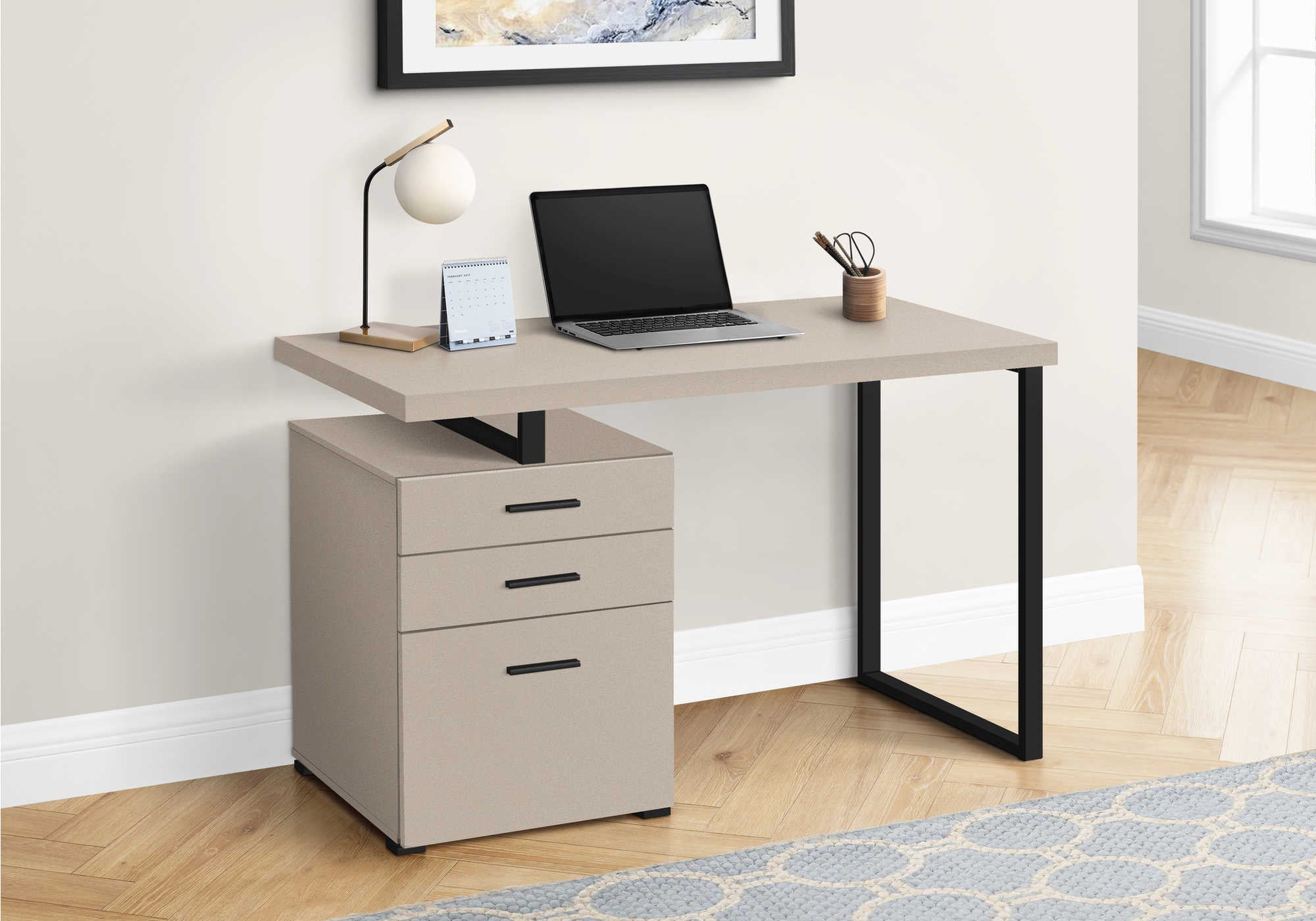 Image of computer desk - 48"l / modern taupe / black metal / l/r  i 7644.
