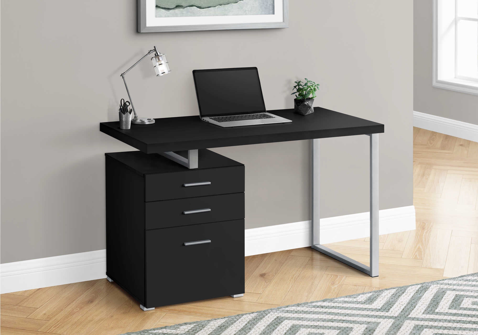 Image of computer desk - 48"l / black / silver metal / l/r face i 7649.