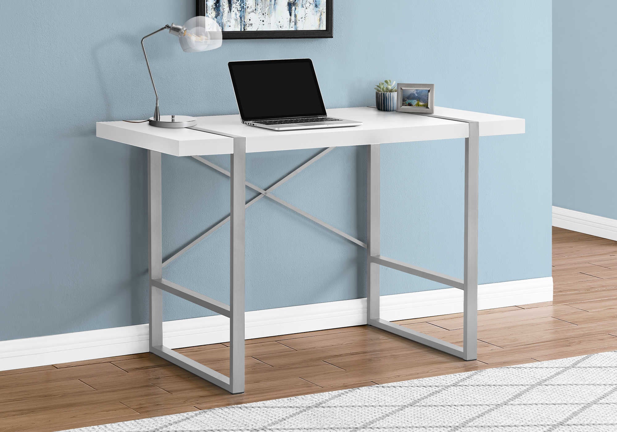 Image of computer desk - 48"l / white / silver metal i 7663.