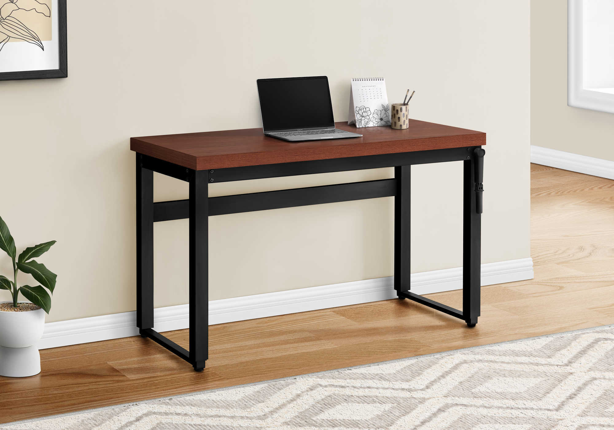 Image of computer desk - 48"l / cherry / adj.height/ black metal i 7676.