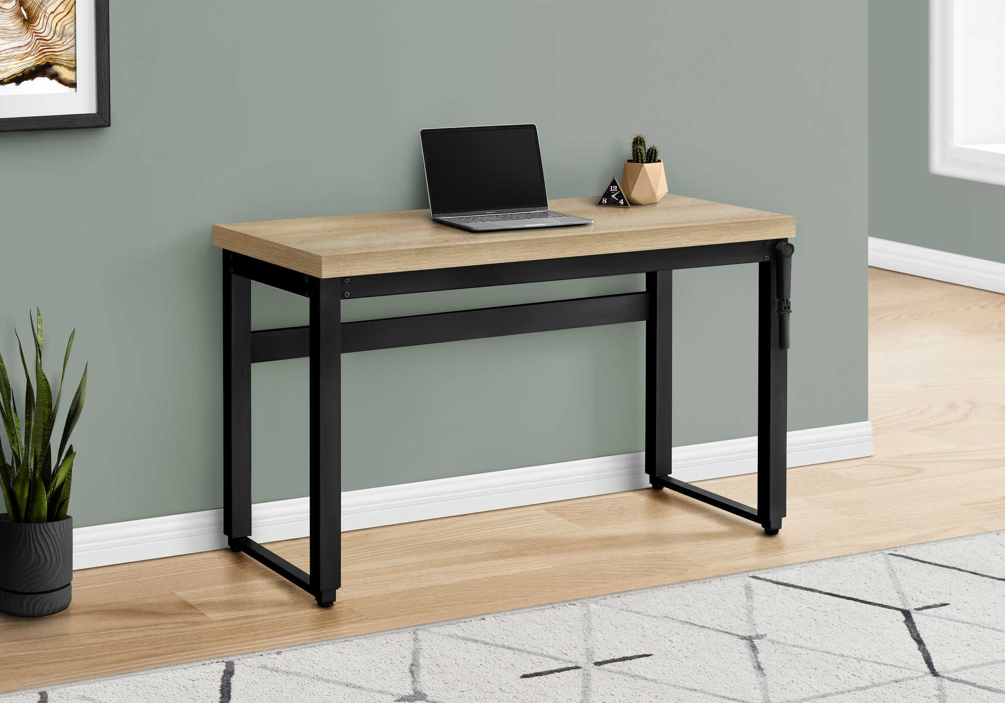 Image of computer desk - 48"l / natural / adj.height/ black metal i 7678.