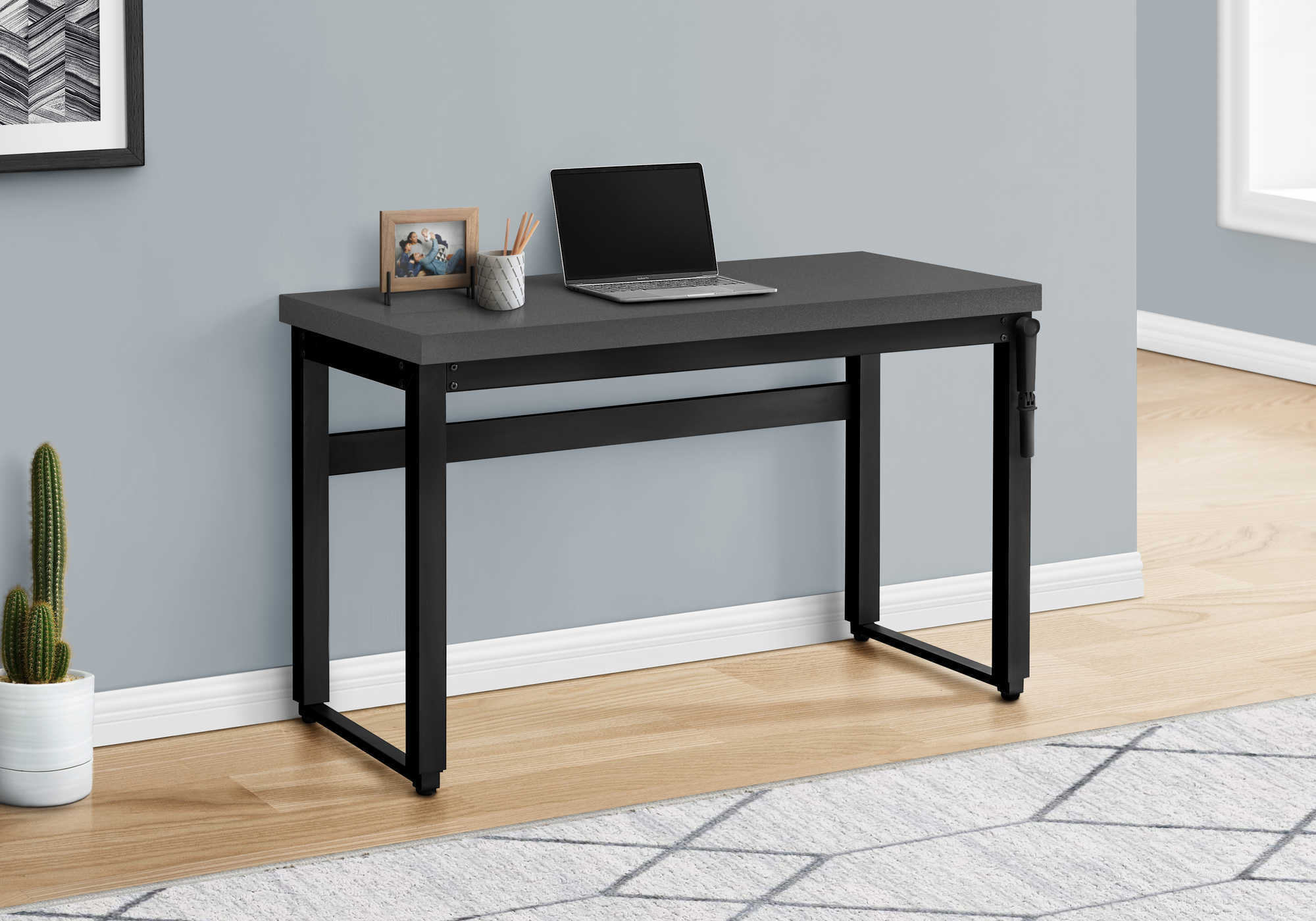 Image of computer desk - 48"l / modern grey / adj.height/ black  i 7680.