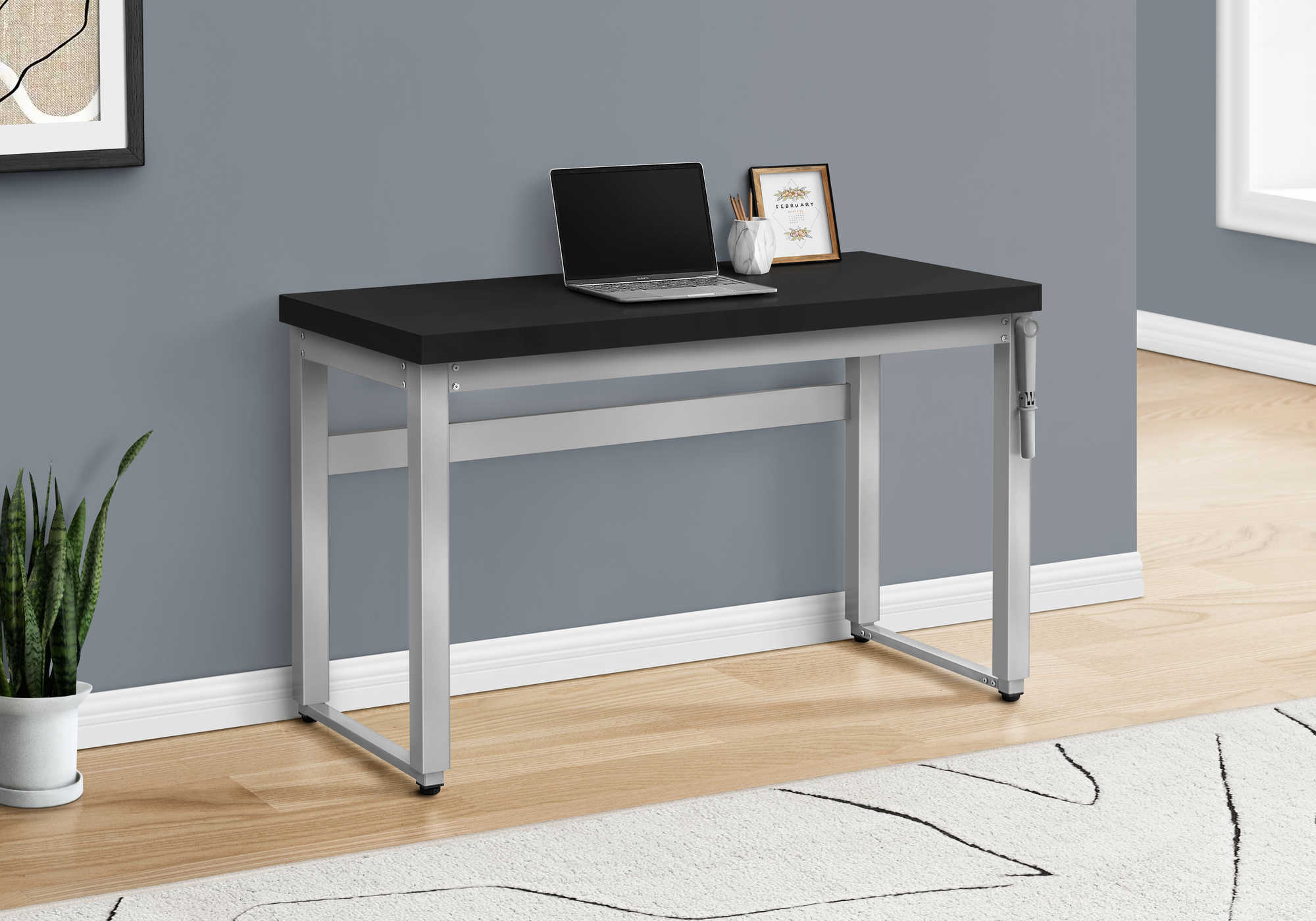 Image of computer desk - 48"l / black / adj.height/ silver metal i 7684.