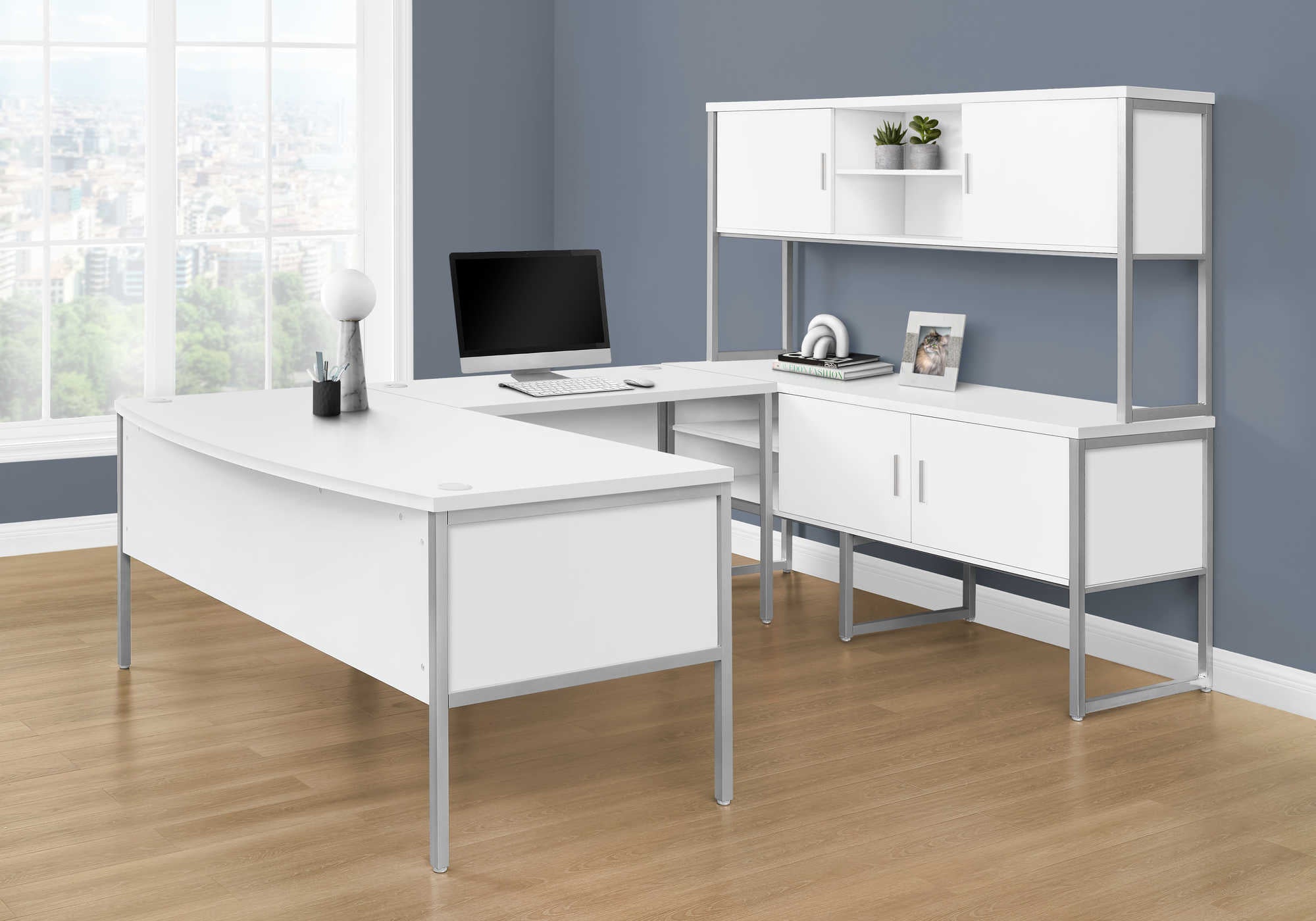 HUCHE DE BUREAU - 72"L BLANC / ARGENT QUALITE COMMERCIALE – I 7728