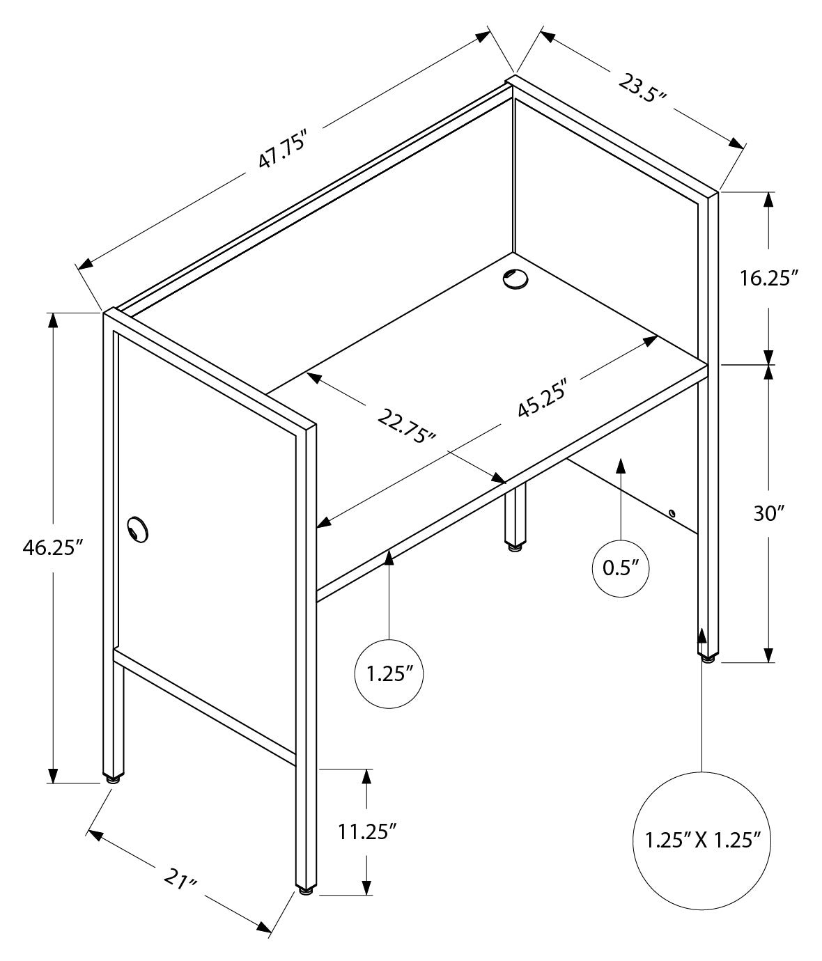 BUREAU CUBICLE - 48"L BLANC / ARGENT QUALITE COMMERCIALE – I 7729