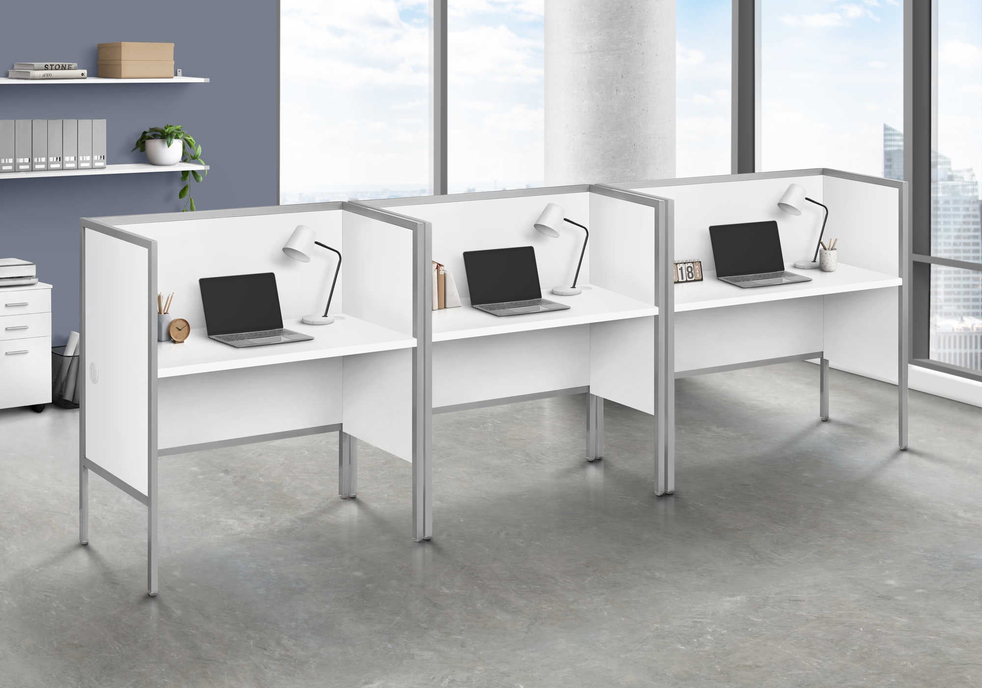 BUREAU CUBICLE - 48"L BLANC / ARGENT QUALITE COMMERCIALE – I 7729