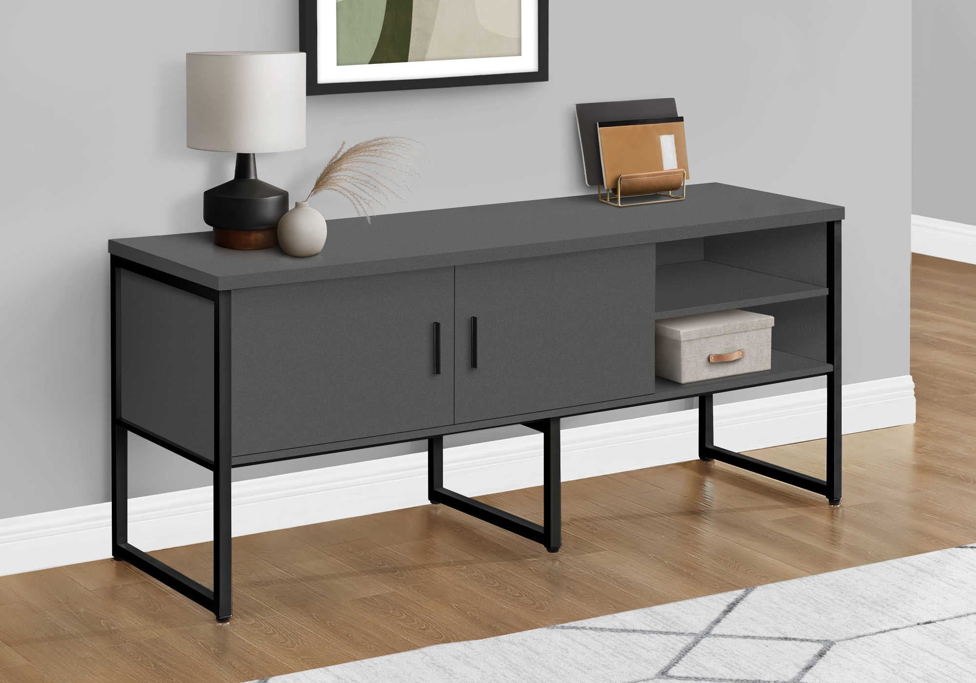 CREDENCE DE BUREAU - 72"L GRIS / NOIR QUALITE COMMERCIALE – I 7732