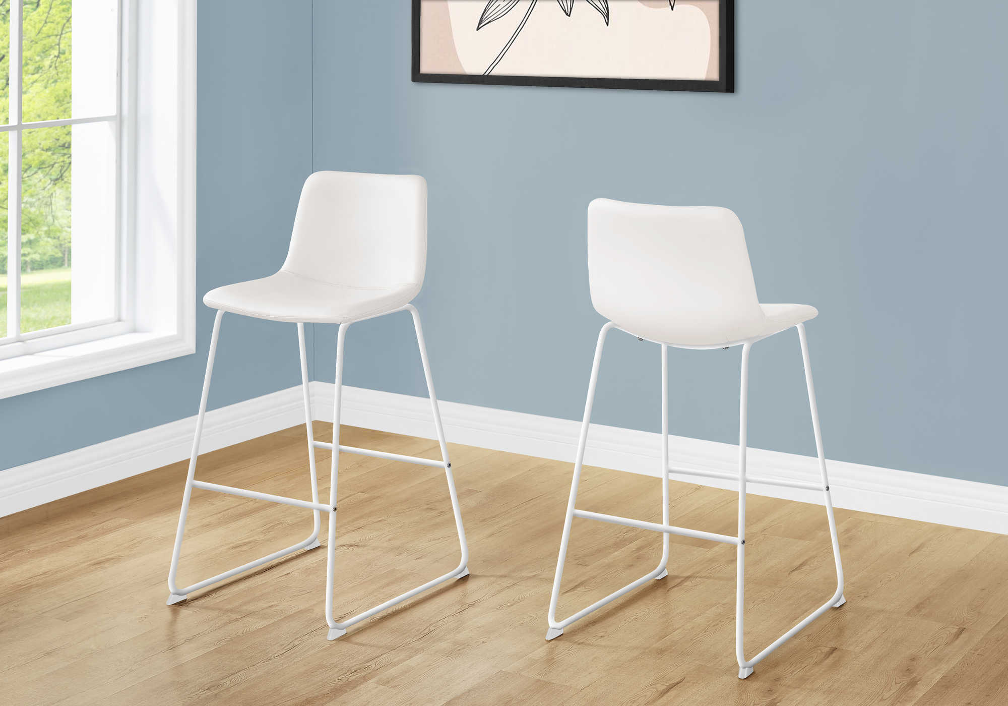TABOURET DE BAR - 40"H / SIMILI-CUIR BLANC / METAL BLANC – I 7750