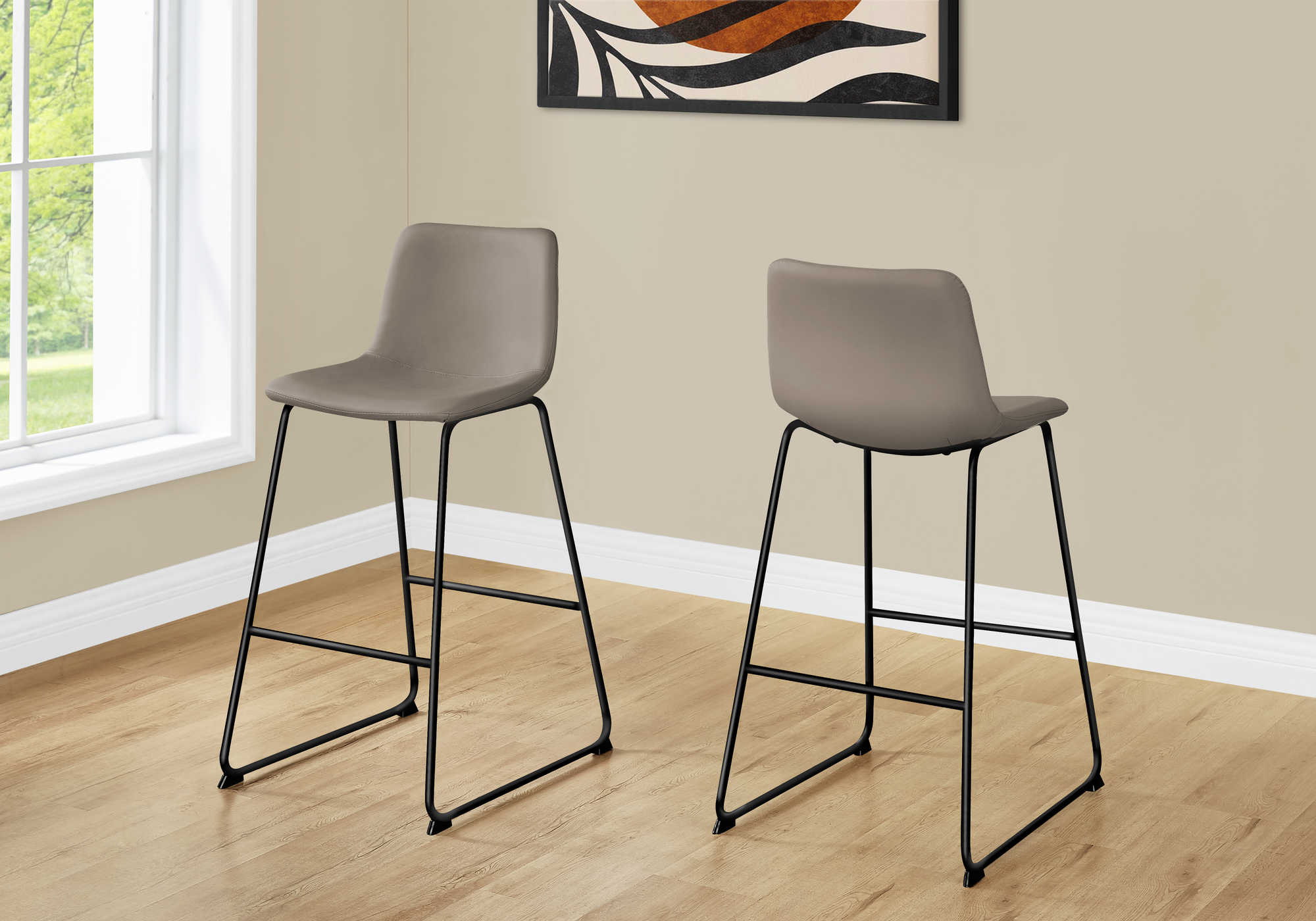 TABOURET DE BAR - 40"H / SIMILI-CUIR TAUPE / METAL NOIR – I 7751