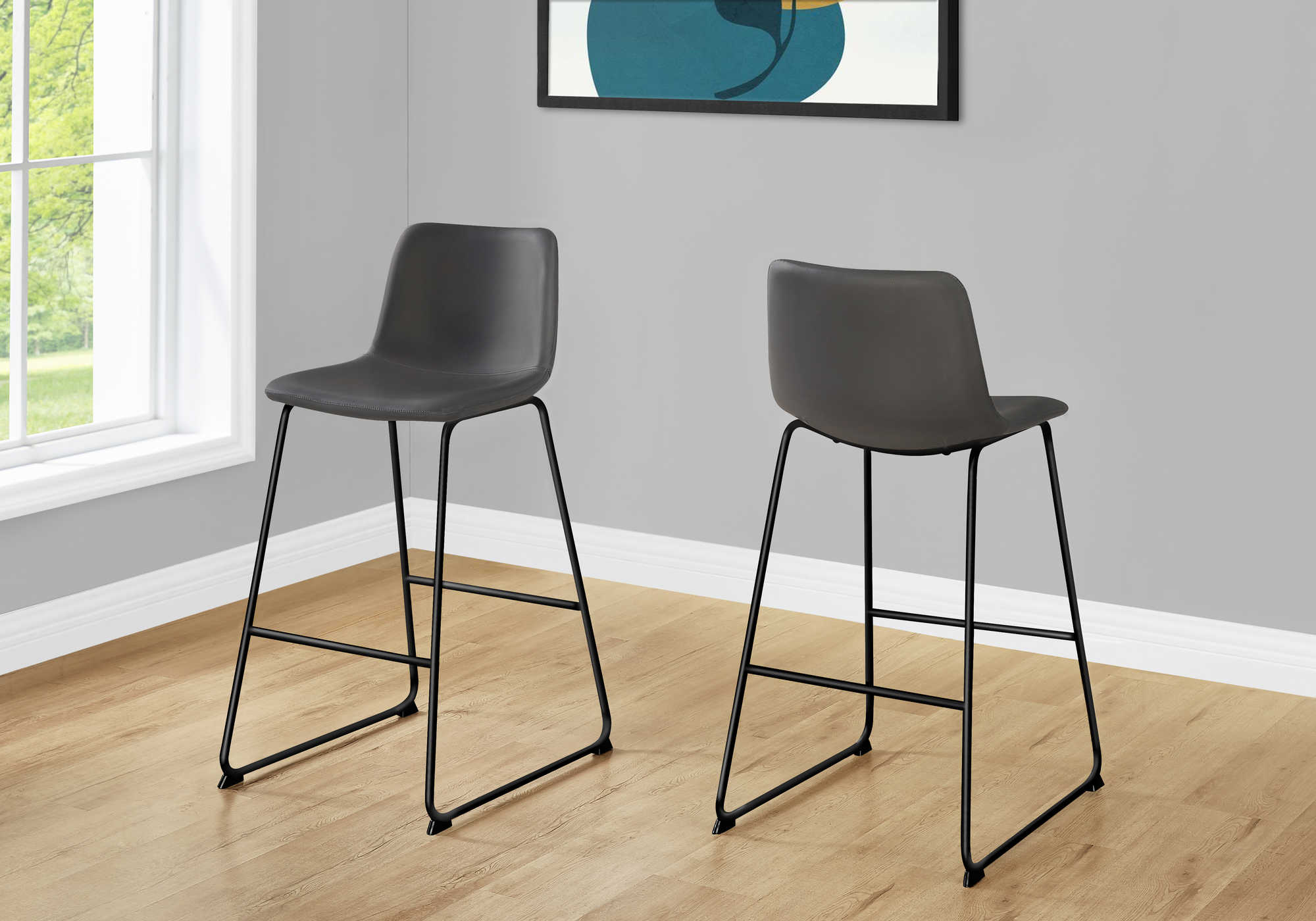 TABOURET DE BAR - 40"H / SIMILI-CUIR GRIS / METAL NOIR – I 7752