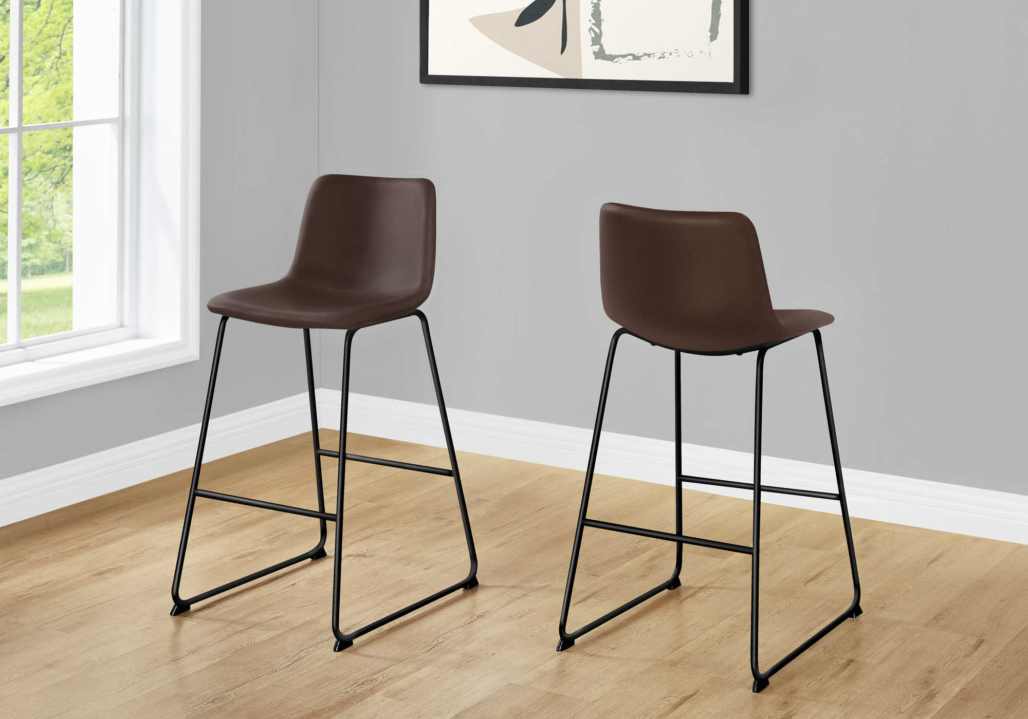 TABOURET DE BAR - 40"H / SIMILI-CUIR BRUN / METAL NOIR – I 7753