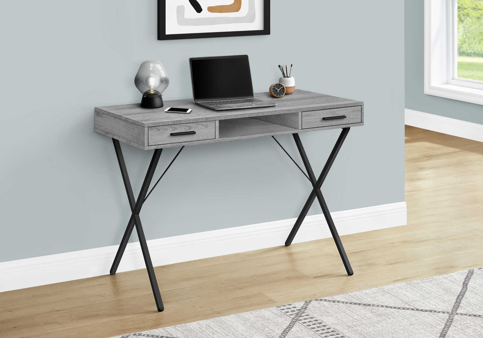 Image of computer desk - 42"l / grey / black metal i 7792.