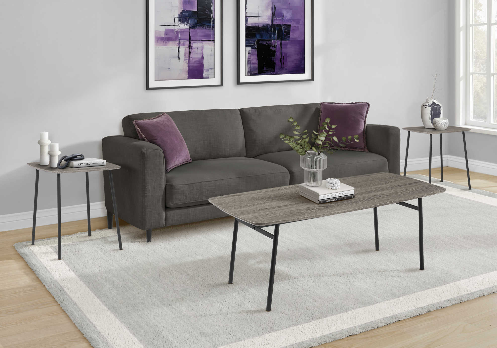 ENS DE TABLES - 3PCS / GRIS / METAL NOIR – I 7806P
