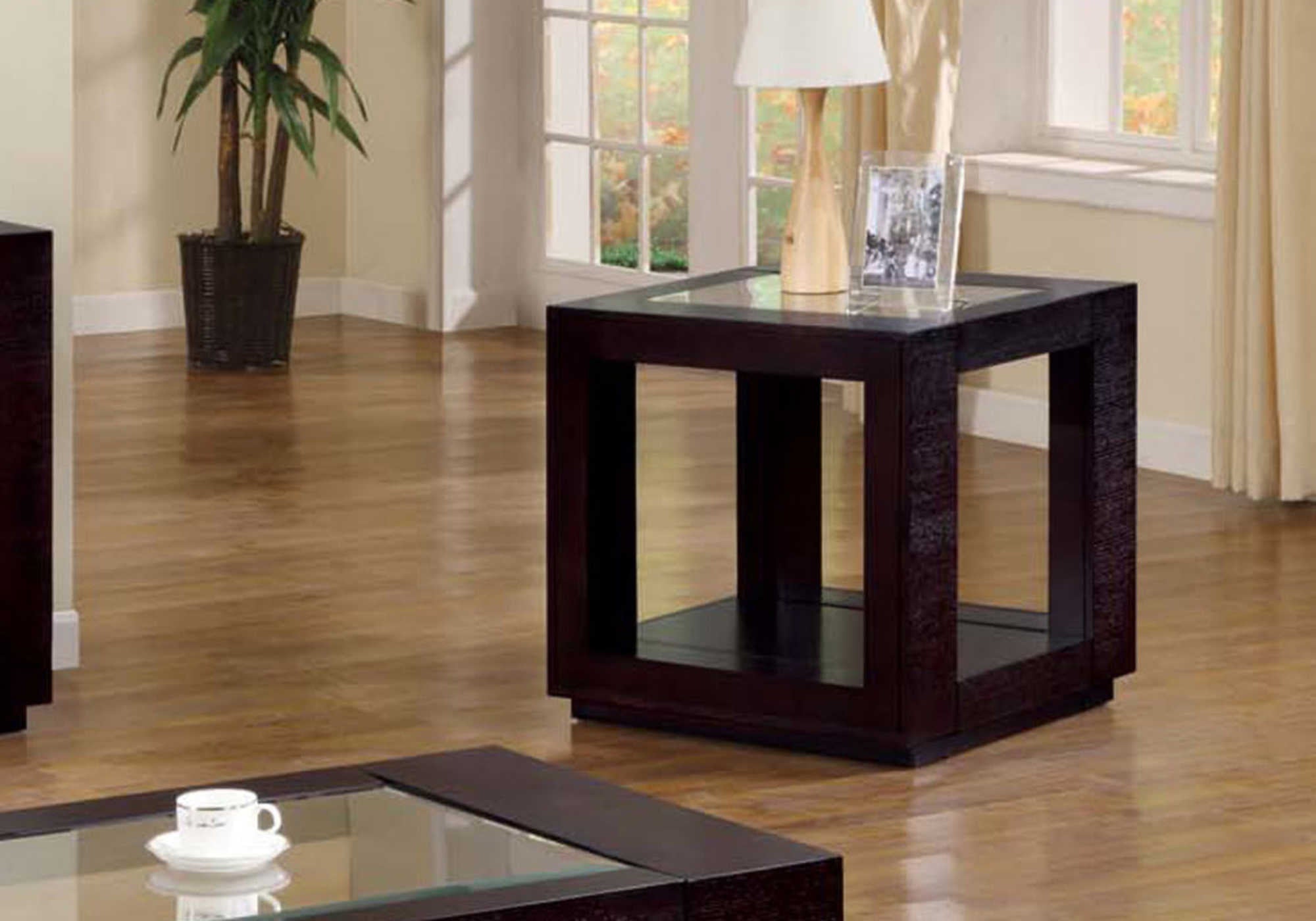 Image of accent table - espresso veneer with glass insert i 7811e.