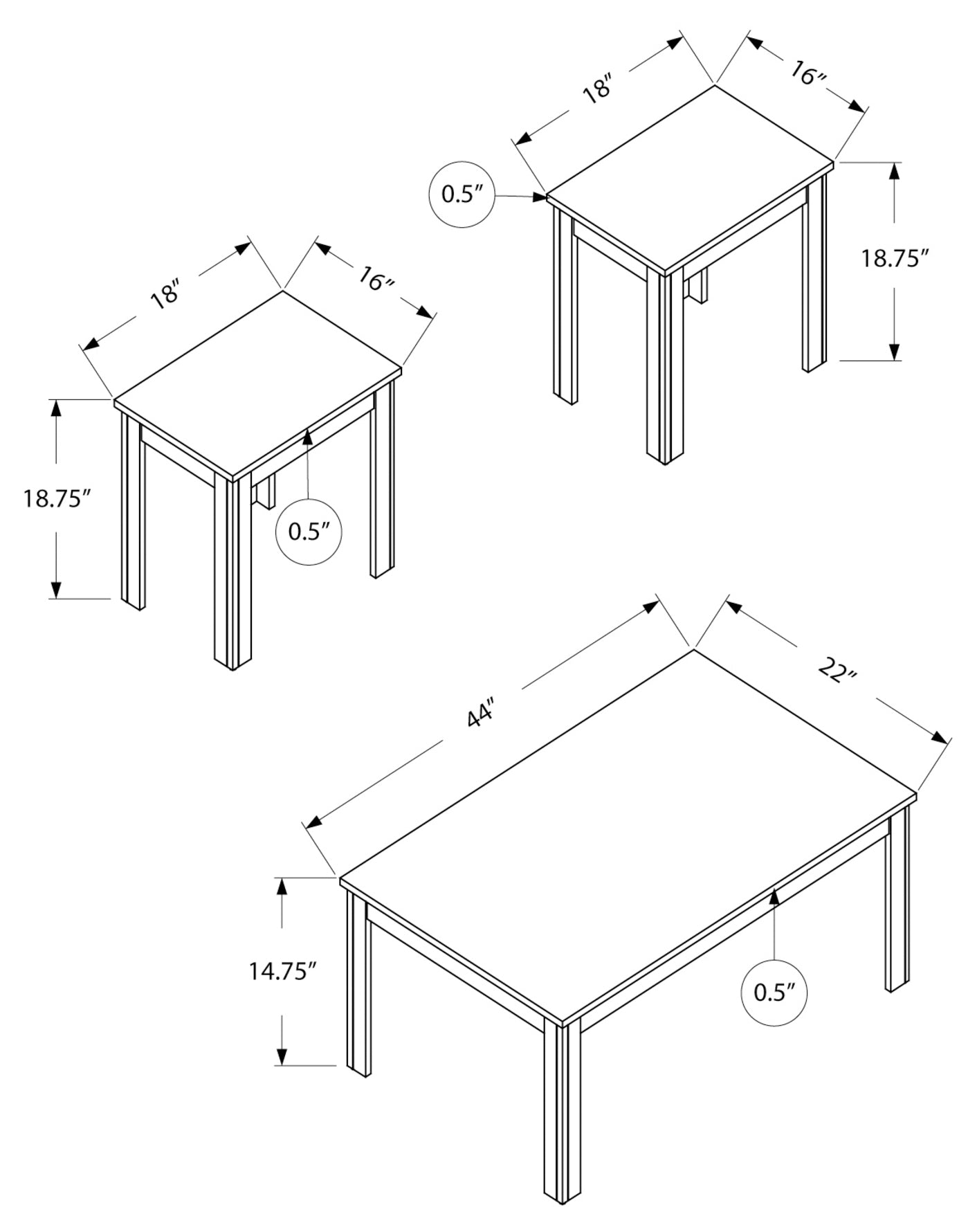 ENS DE TABLES - 3PCS / NOIR – I 7840P