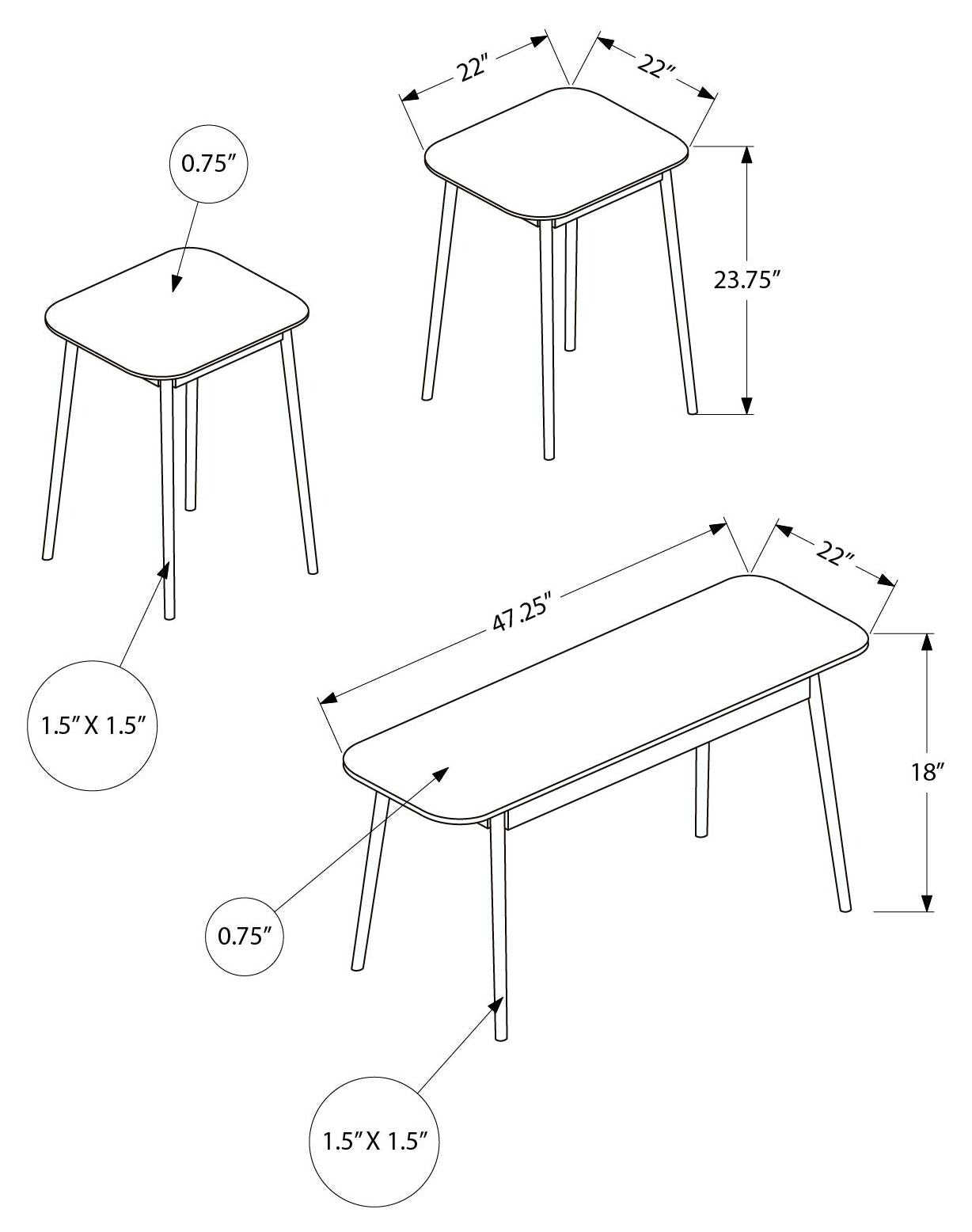 ENS DE TABLES - 3PCS / NOYER PALE – I 7855P